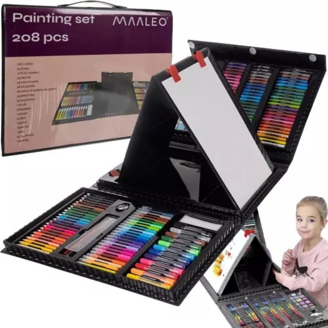 MAALEO Kreativset Malset Farbpalette Buntstifte XXL-Malerei-Koffer mit 208 Elementen, (Malkofferset Malset Farbpalette Farben Bunt, 208-tlg., XXL Kreativ Malkoffer-Set), Filzstifte Wachsmalstifte Ölpastellkreide Aquarellfarben Buntstifte