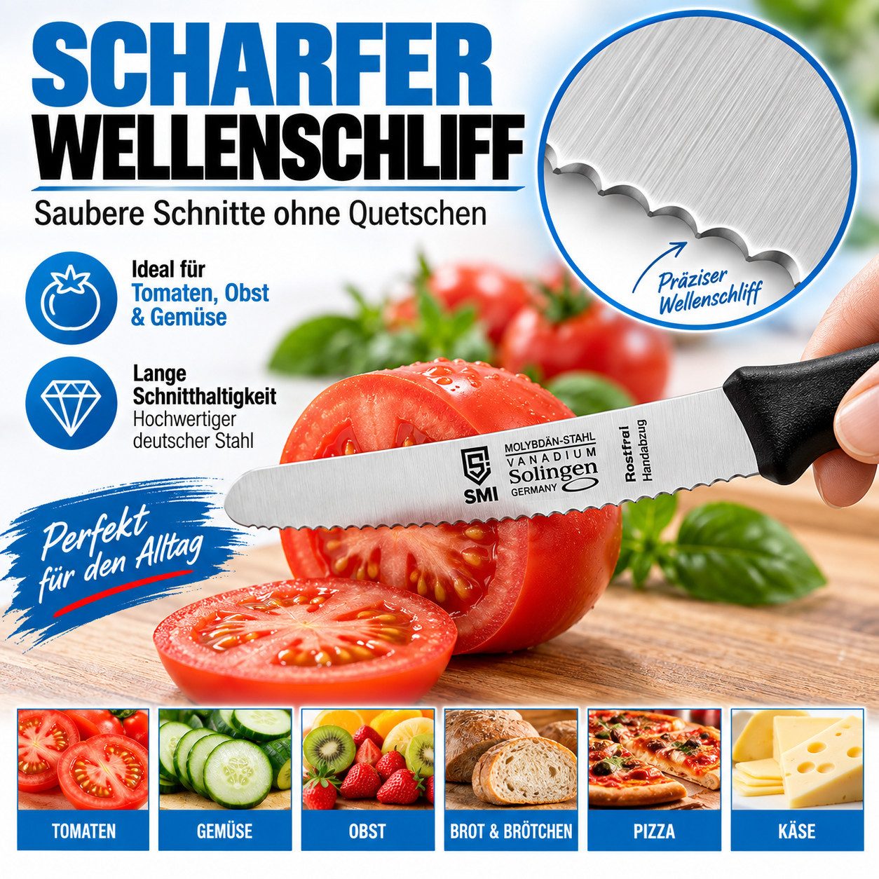 SMI Tomatenmesser 2 Stück Tomatenmesser Tischmesser Solingen Küchenmesser Wellenschliff – Bild 5 von 5