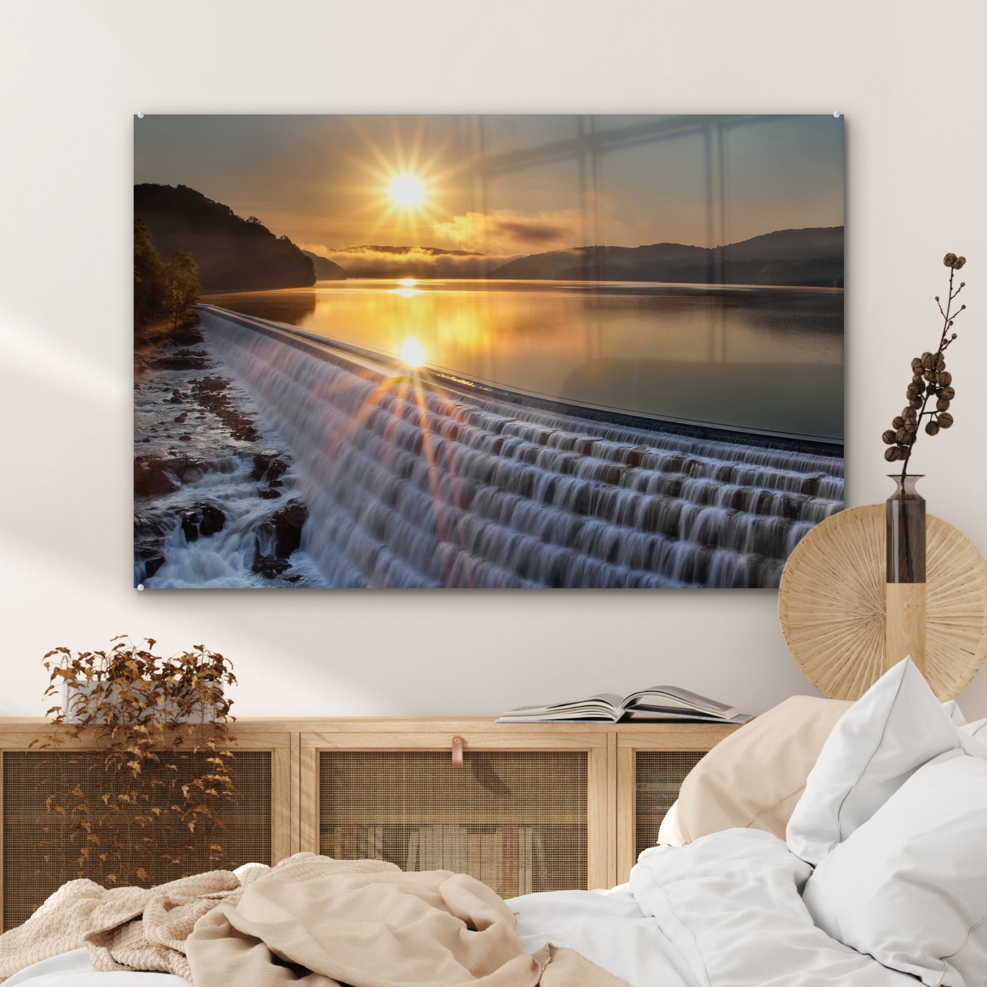 Schlafzimmer (1 St), & neue Acrylglasbild bei Acrylglasbilder Der MuchoWow Croton-Damm Sonnenaufgang, Wohnzimmer