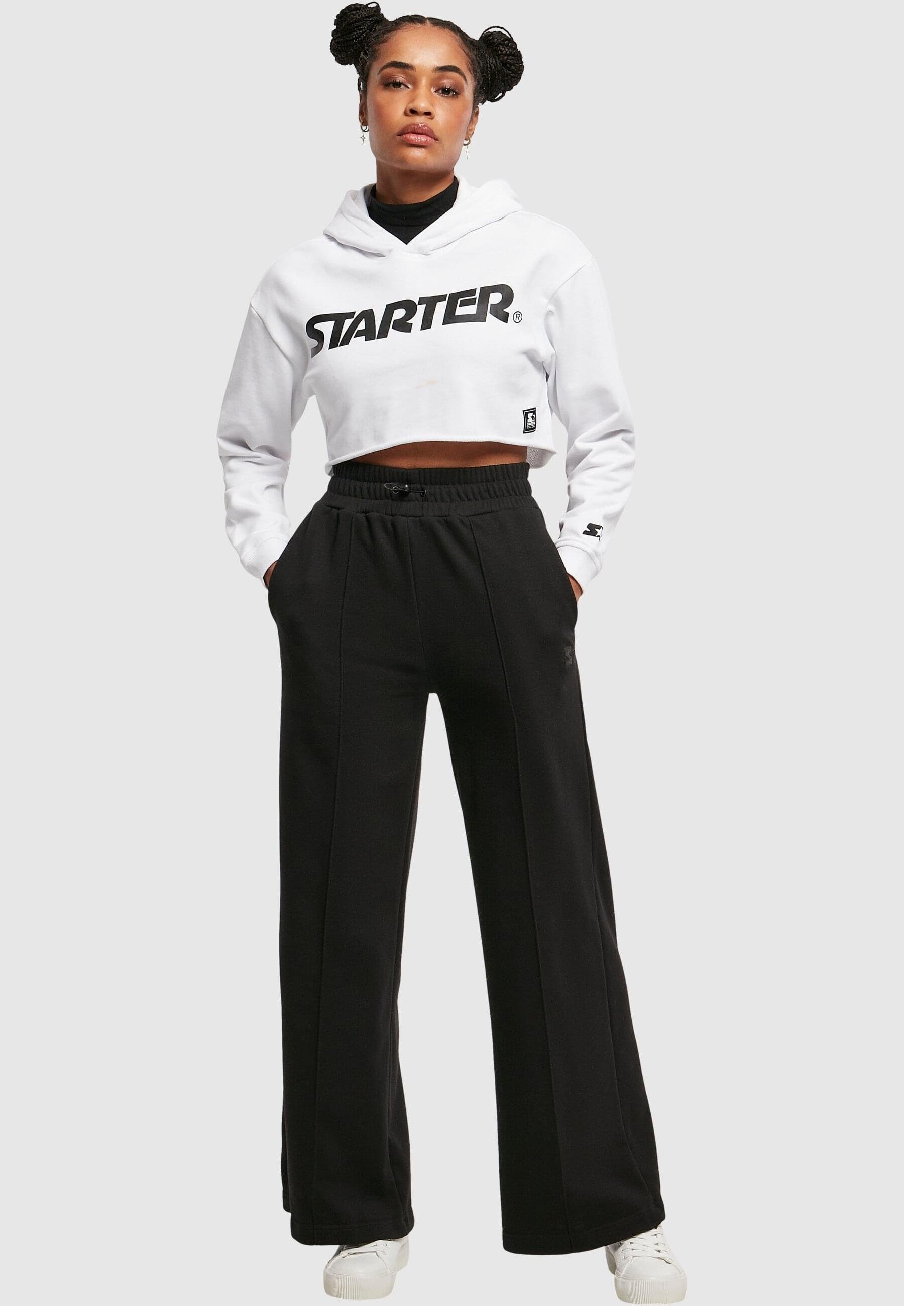 white Hoody Label (1-tlg) Black Cropped Starter Starter Damen Ladies Kapuzenpullover