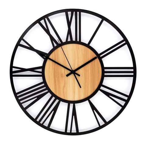 K&L Wall Art Wanduhr industrielle XL Holz-Metall Uhr ohne Tick-Geräusche (leises Quartz Uhrwerk)