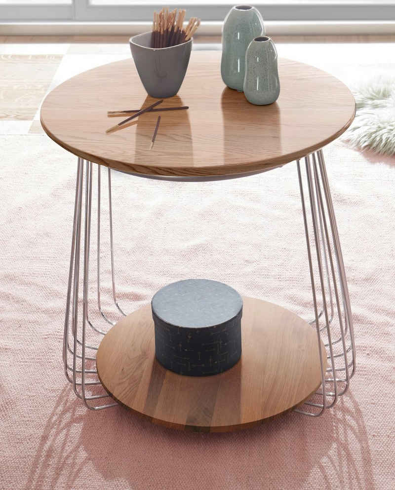 MCA furniture Beistelltisch Vilnius (Couchtisch Asteiche massiv und Chrom, Tisch rund, 50 cm), geölt