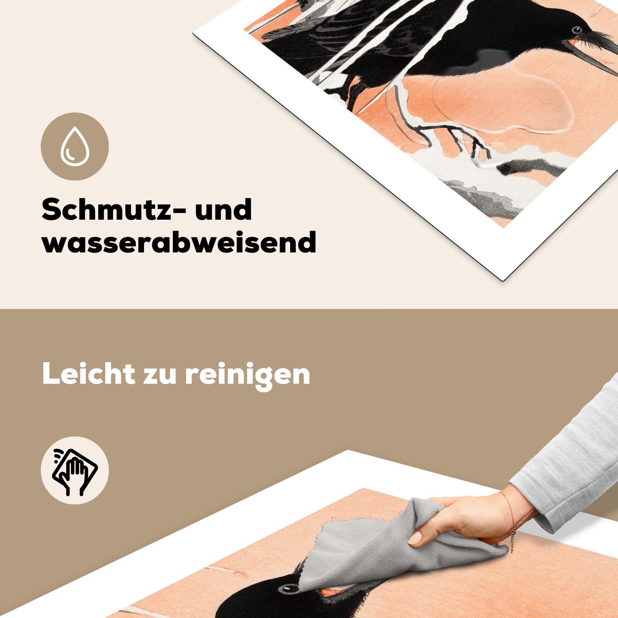 cm, Vinyl, Herdblende-/Abdeckplatte - Japanisches - küche Design, Vogel für Arbeitsplatte MuchoWow Ceranfeldabdeckung, 77x59 Zweig tlg), (1