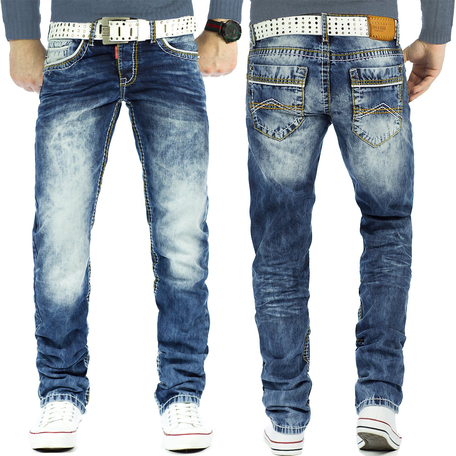 Herren Jeans Cipo & Baxx Regular-fit-Jeans BA-CD148 Regular Fit Jeans stonewashed Casual Look mit dicken Nähten
