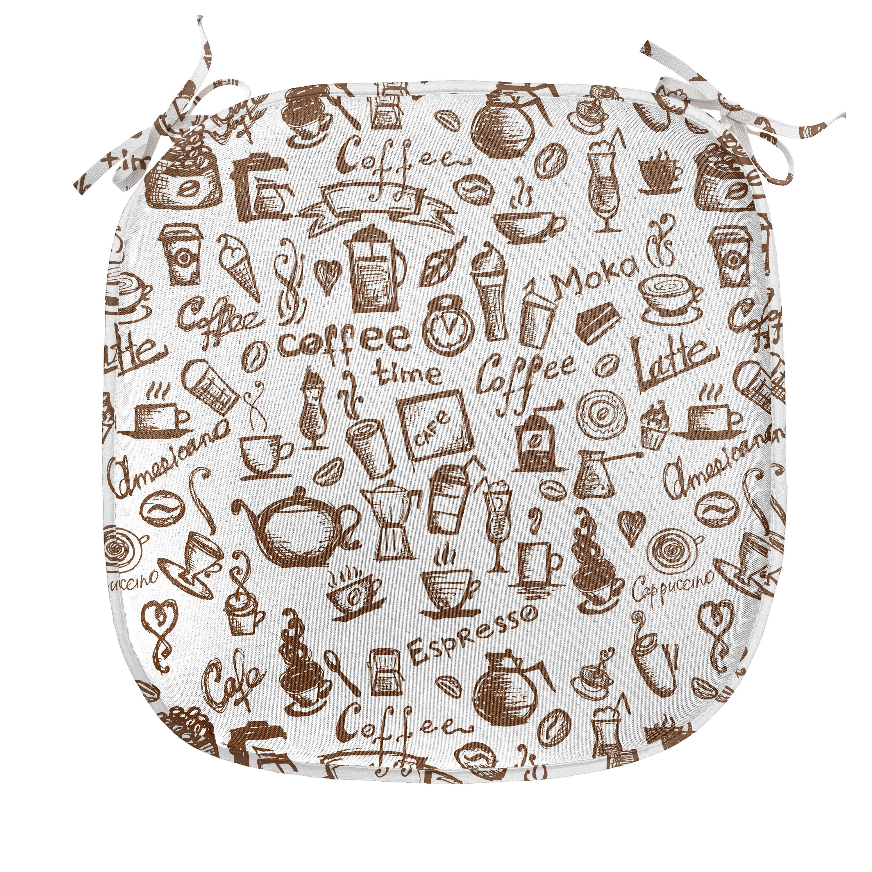 Abakuhaus Stuhlkissen Dekoratives wasserfestes Kissen mit Riemen für Küchensitze, Kaffee Kaffee-Zeit Americano