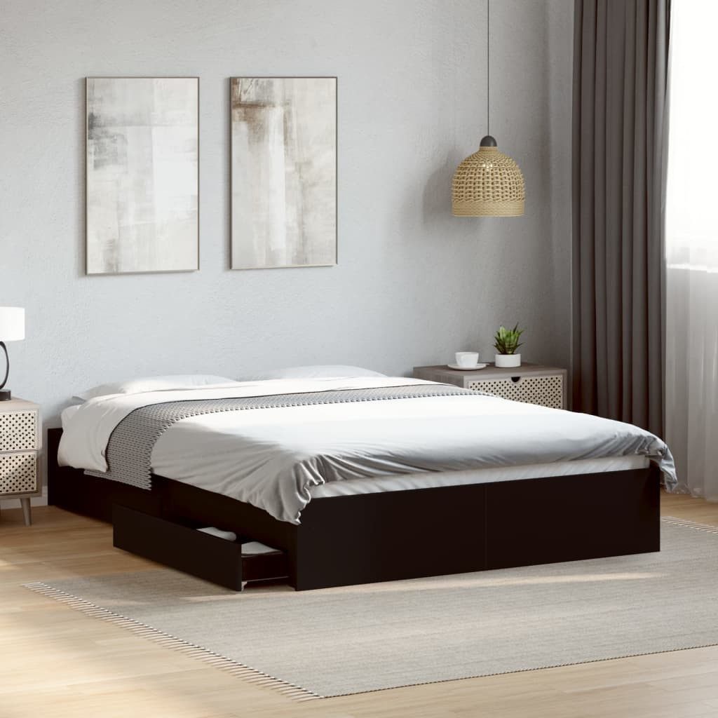 vidaXL Bett, Bettgestell mit Schubladen Schwarz 135x190 cm Holzwerkstoff günstig online kaufen