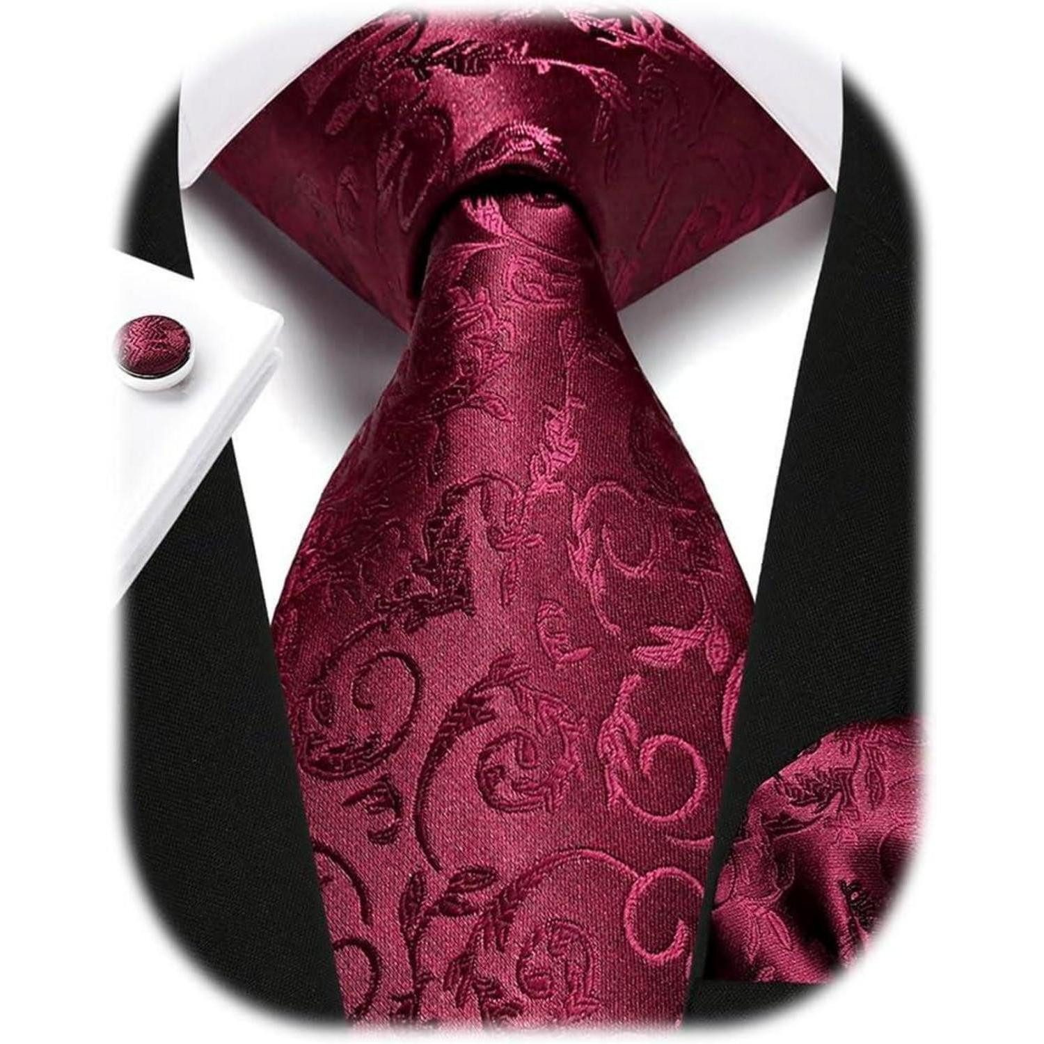 LuxusKollektion Krawatte Krawatte Herren Hochzeit Seide Paisley Einstecktuch Set H Burgund 2