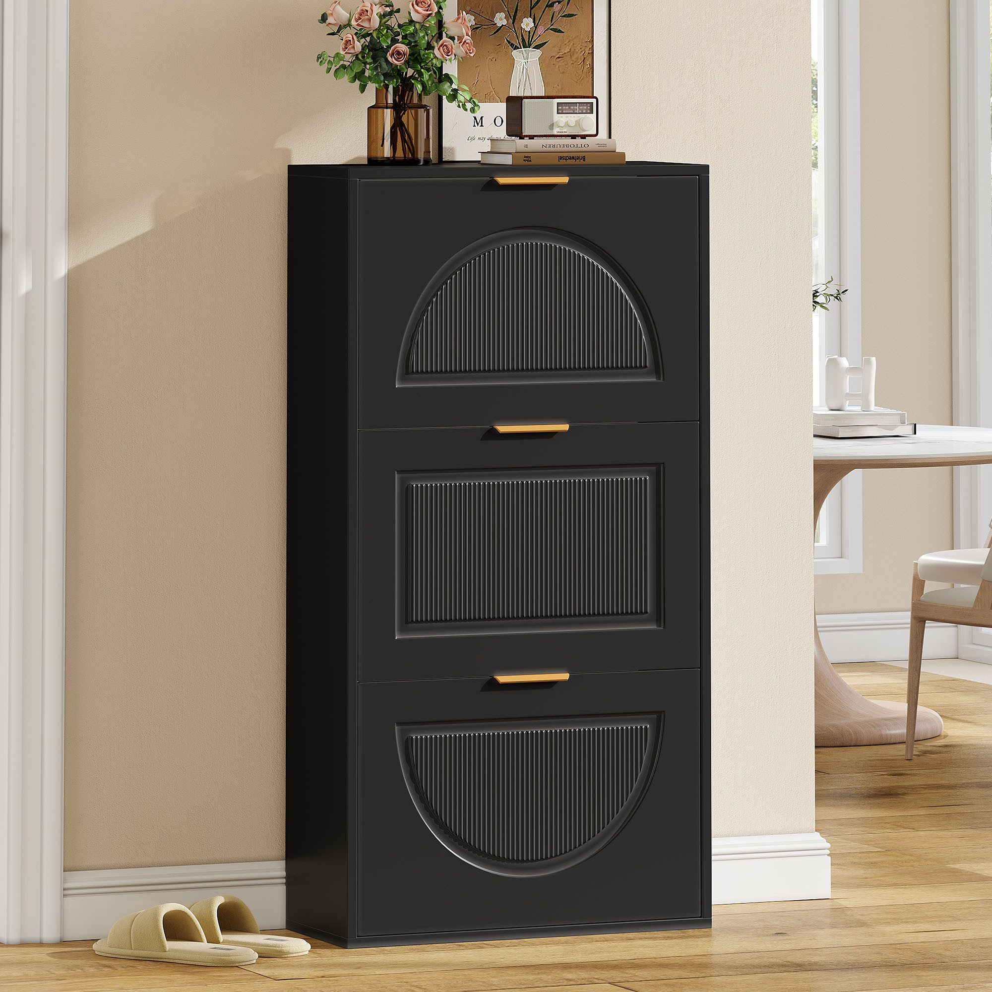 ANYSUN Schuhschrank Schuhkommode Schuhkipper schmal, 3 Klappen, verstellbar (1-teiliges Set mit 3 Klappen) Platzsparender Schuhschrank aus MDF, modern, für Flur & Wohnzimmer