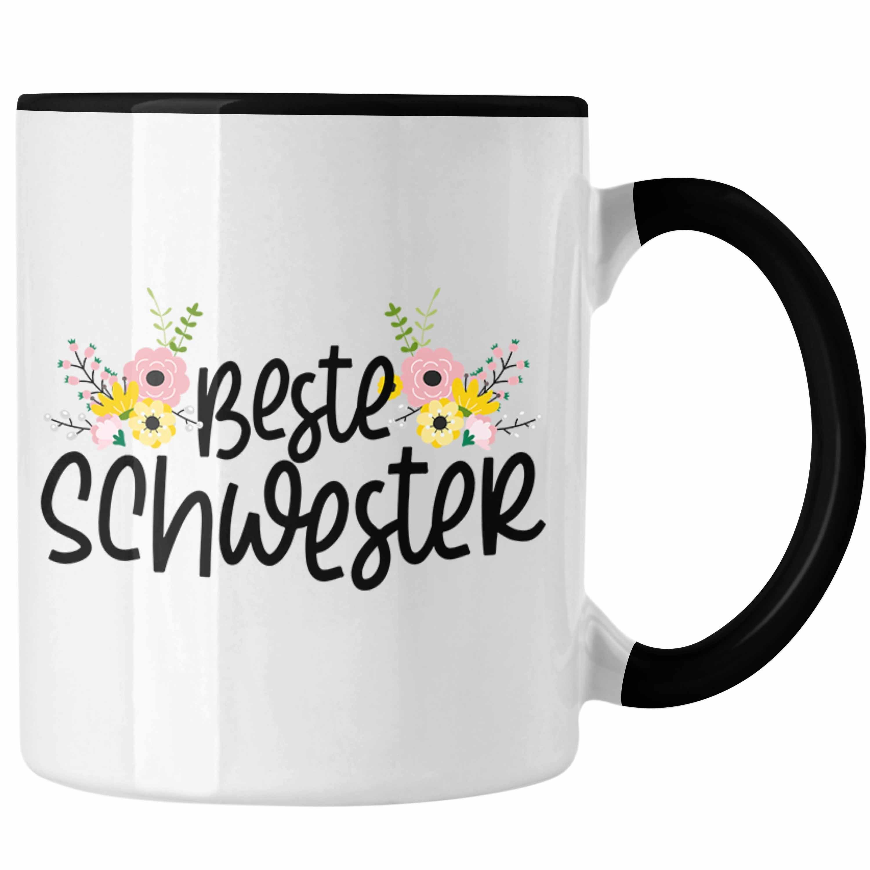 Trendation Tasse Trendation - Beste Schwester Tasse Geschenk Schwesterherz Lustiger Spruch Geburtstag Schwester Schwarz
