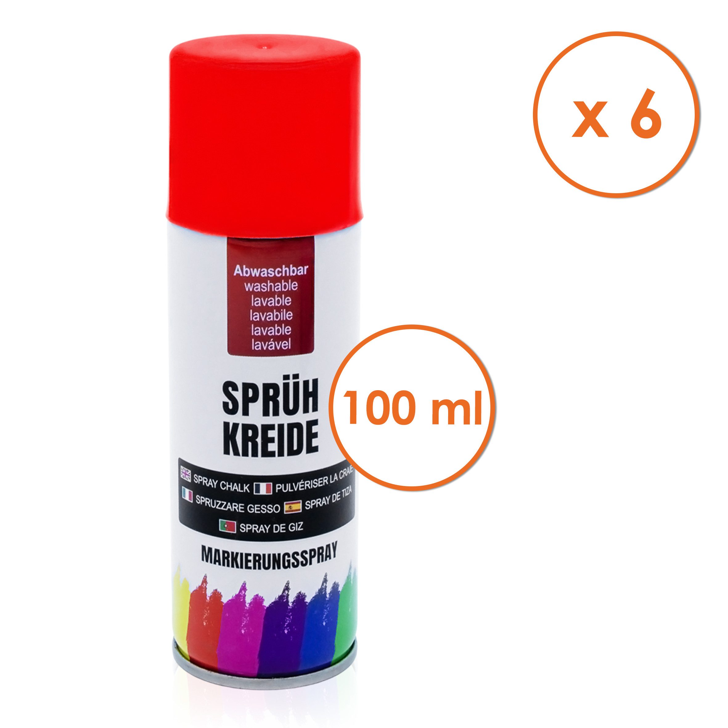 Spetebo Kreidespray Sprüh Kreide 6 bunten Farben 100 ml Dose - 6er Set, Flüssig Markierungs Spray