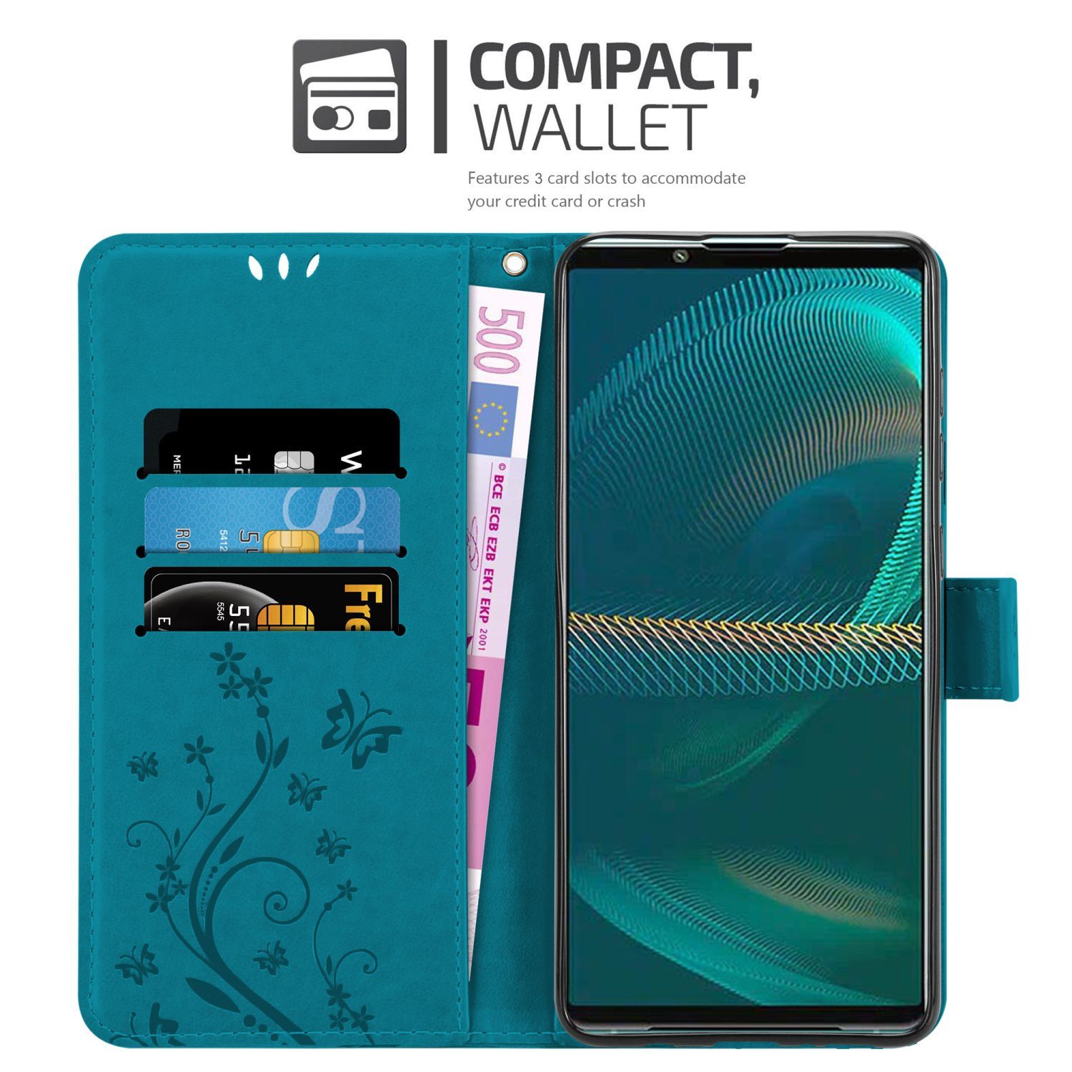 Cadorabo Handyhülle für Sony Xperia 5 III Hülle Sony Xperia 5 III, Hülle Schutzhülle Blumen Flower mit Standfunktion Kartenfach Magnet