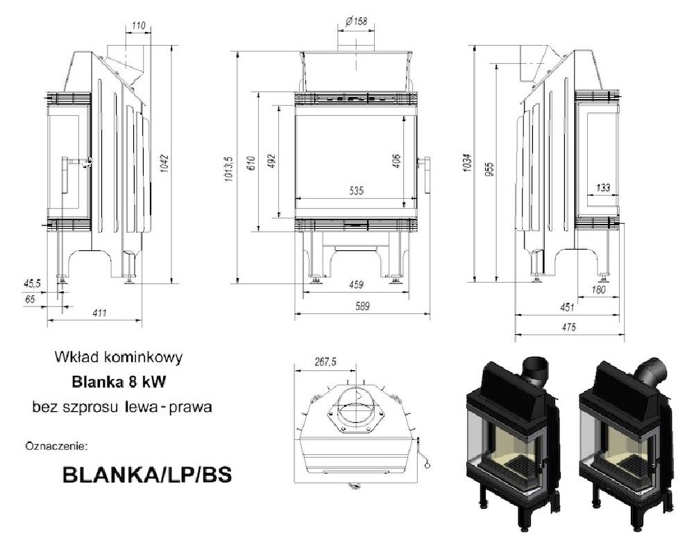 Kratki Kamineinsätze BLANKA/LP/BS, 8,00 kW