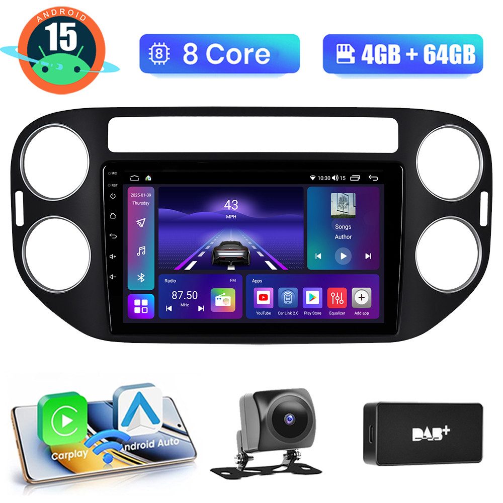 A-Sure 8-Core Android 15 Navi Für VW Golf Plus 2004-2013 Tiguan 5N 2007-2013 Autoradio (Digitalradio (DAB), FM, AM, RDS, 1280*800 IPS Screen/8-Core CPU)