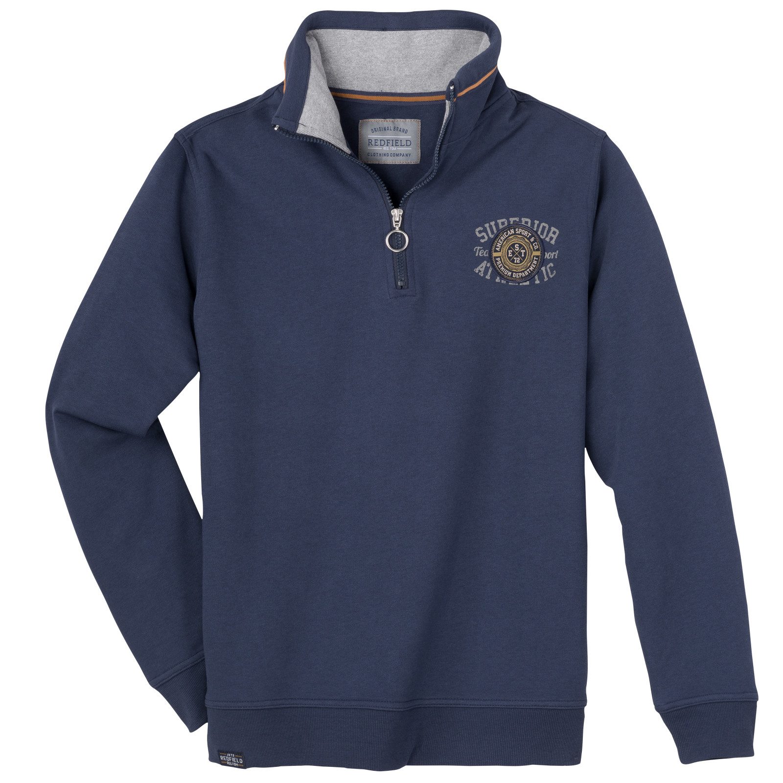 redfield Sweater Redfield Übergröße denimblau Sweat-Troyer Brustpatch