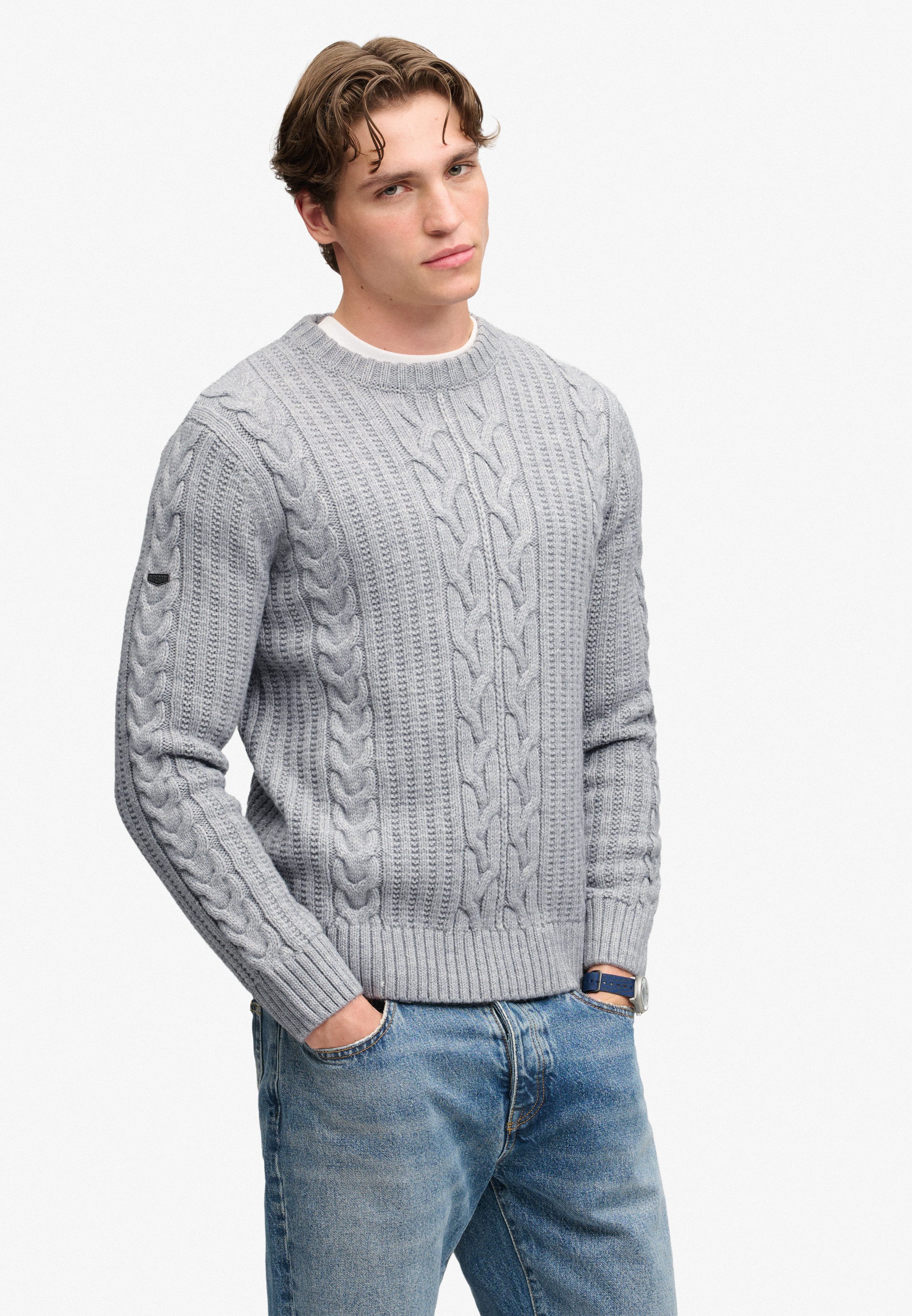 Superdry Rundhalspullover JACOB CABLE JUMPER Materialmix, regular fit