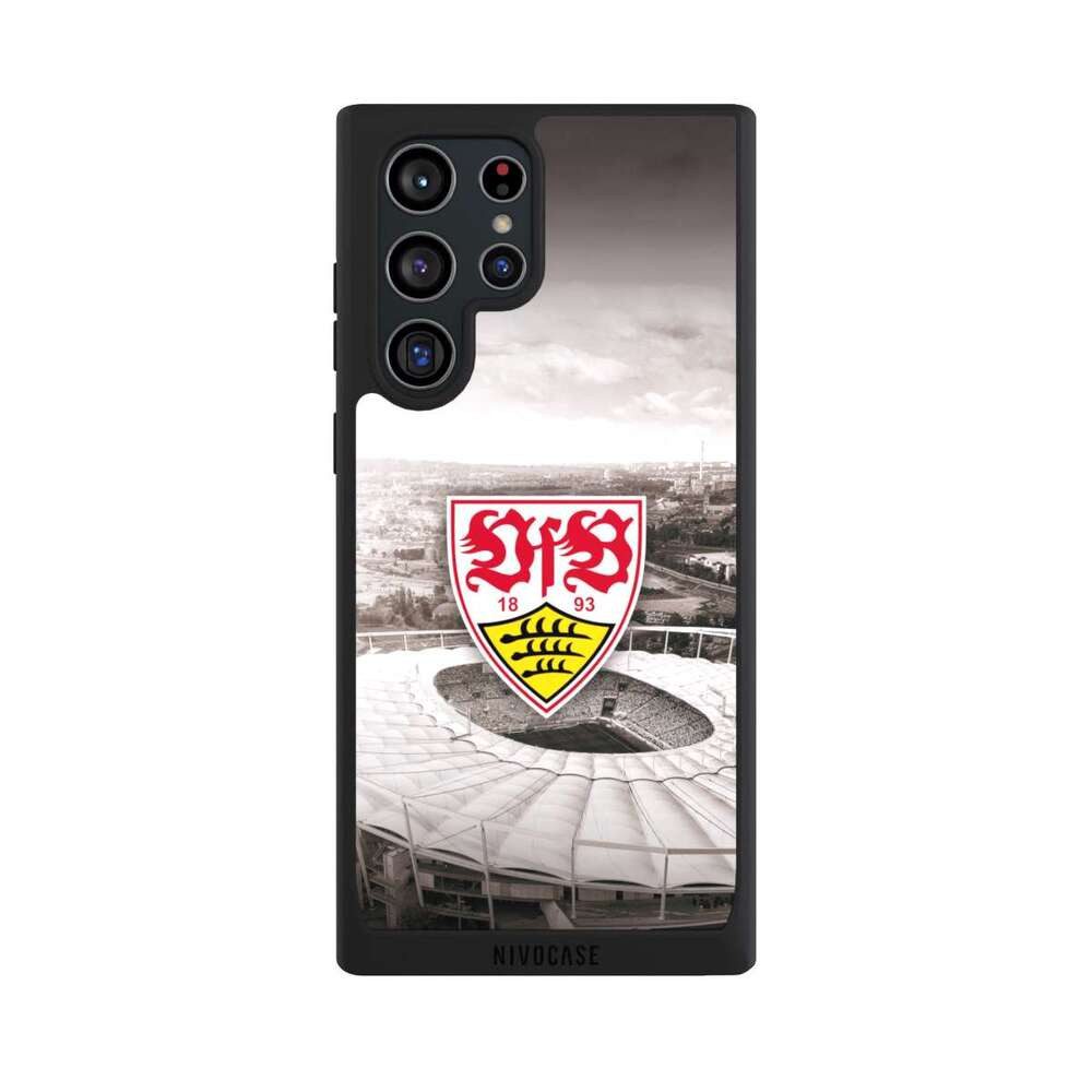 NIVOCASE Handyhülle VfB Stuttgart Offizielles Lizenzprodukt Stadion VfB Stadion Grau, Samsung Galaxy S22 Ultra Handyhülle Hülle NIVOpure Case Schwarz