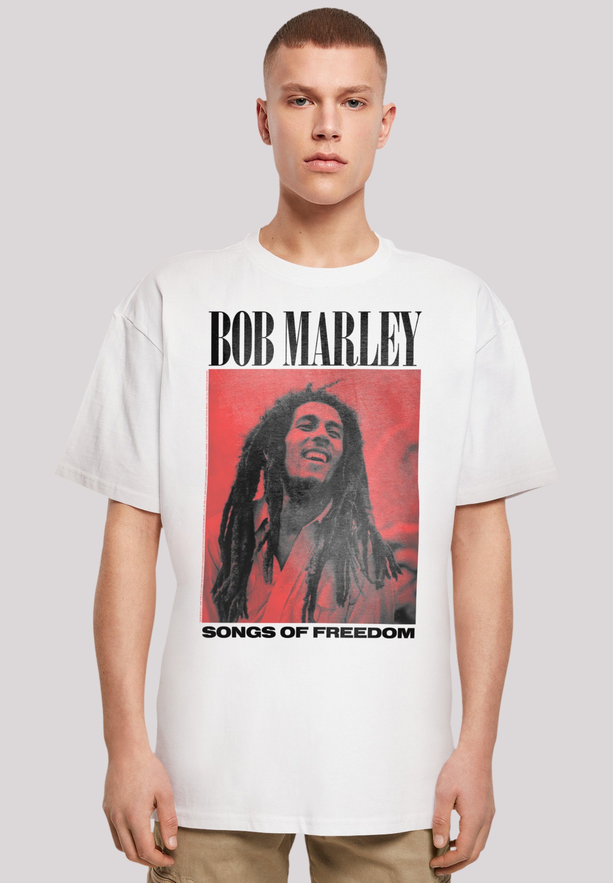 Qualität, Off Freedom Rock Bob Of T-Shirt By Music Songs Marley Premium Reggae weiß Musik, F4NT4STIC