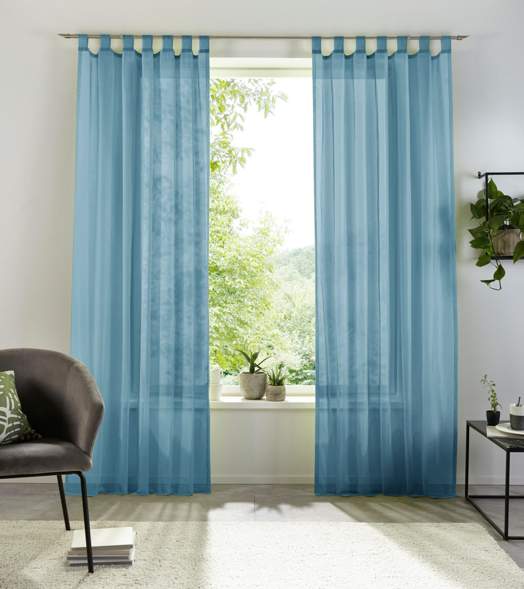 Gardine XANA, my (1 Schlaufen 1 Schal, transparent, einfarbig, pflegeleicht Voile, Polyester, transparent, blau St), home