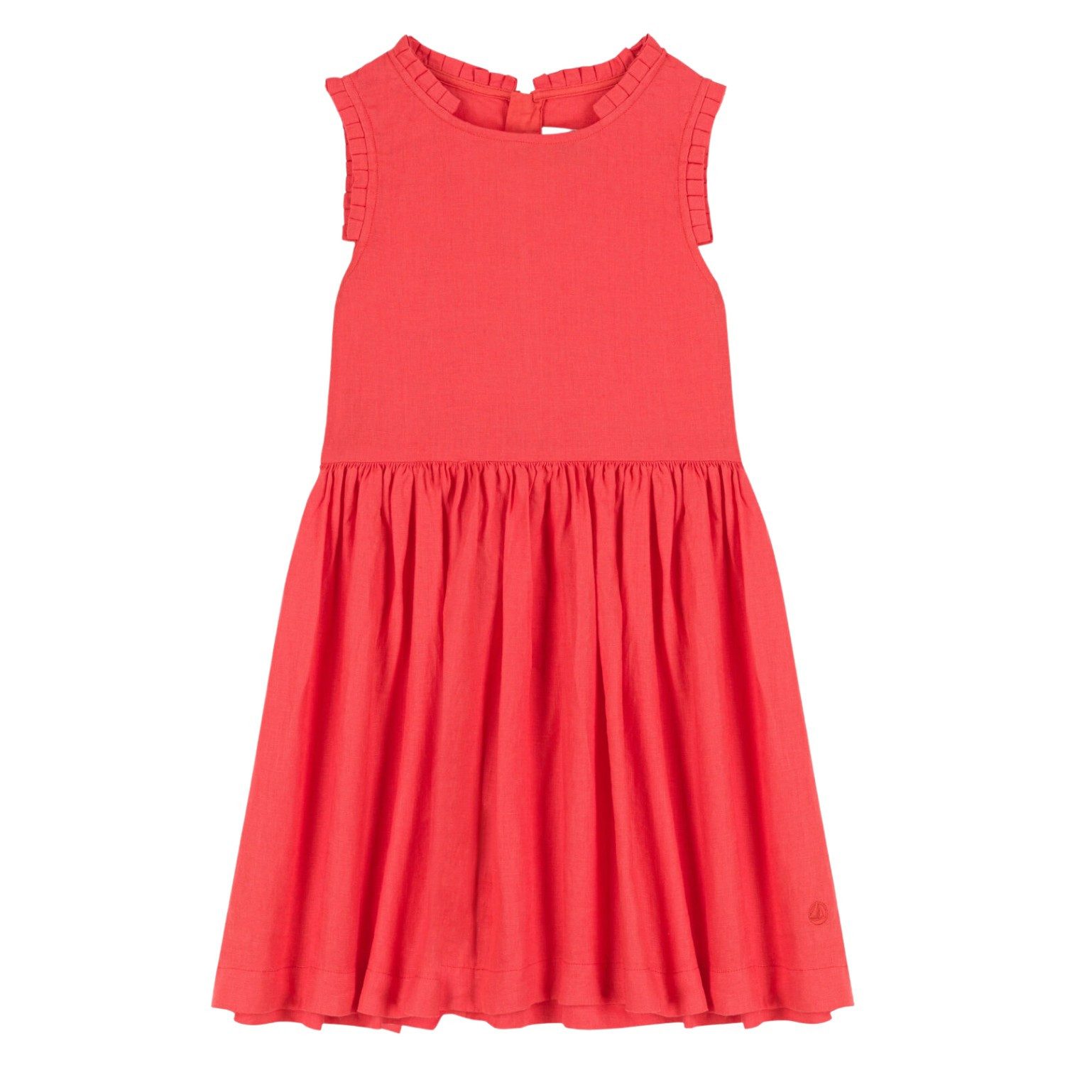 Petit Bateau Sommerkleid Petit Bateau süßes hellrotes Leinenkleid für Kinder Rüschen