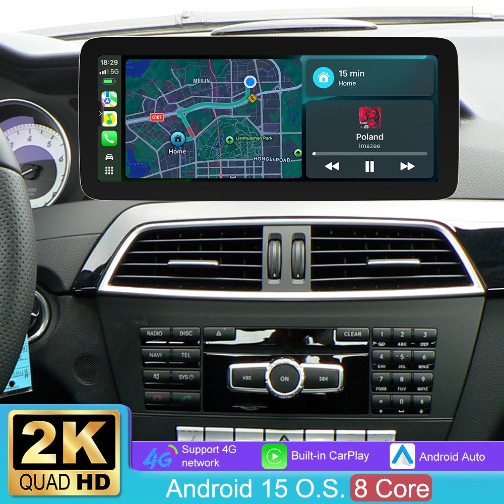 A-Sure 12.3" Android 15 Autoradio Für Mercedes-Benz C-Klasse W204 NTG 4.5 Autoradio (Digitalradio (DAB), FM, AM)