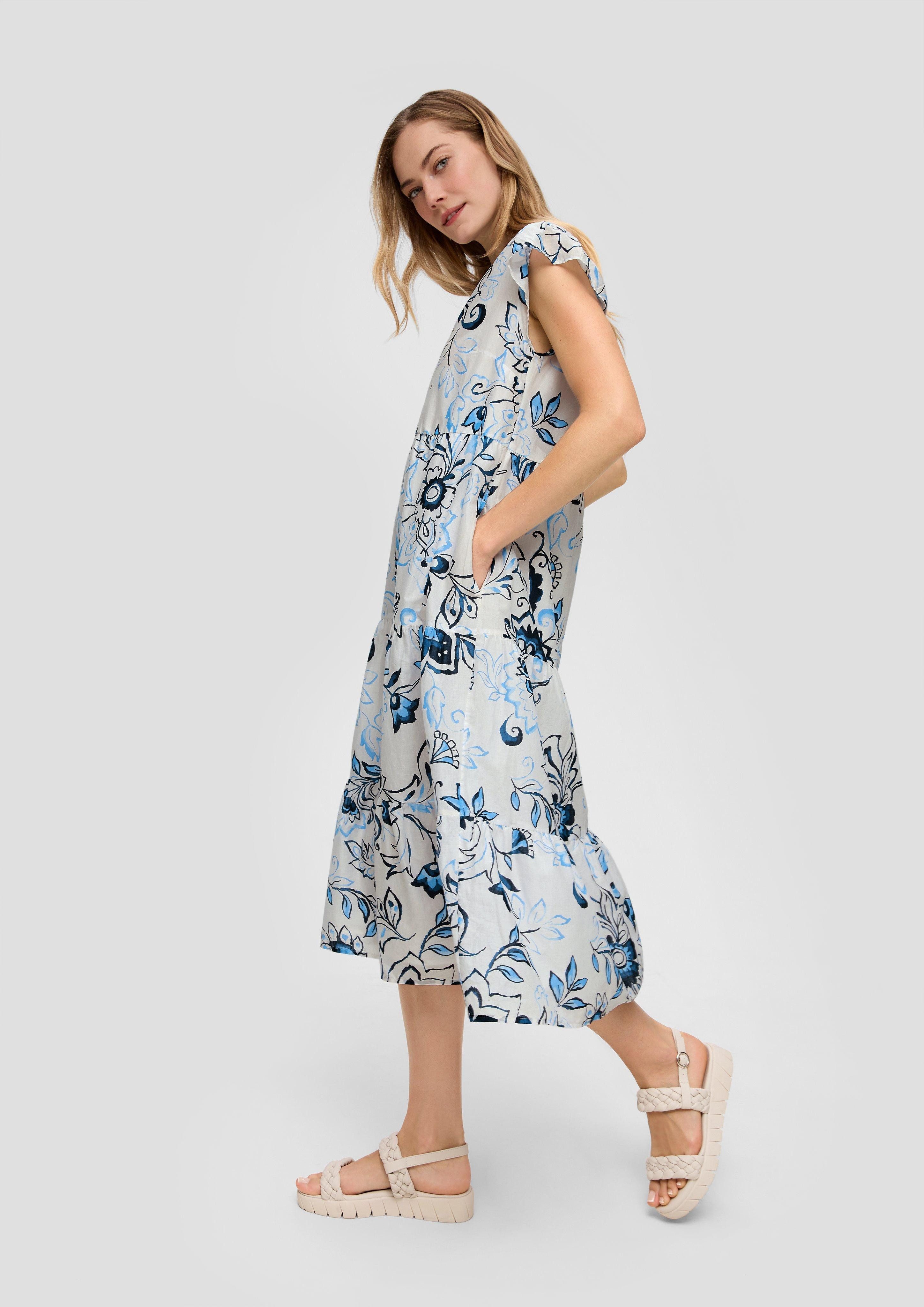 Maxikleid Gemustertes Midikleid mit Raffung und Eingrifftaschen