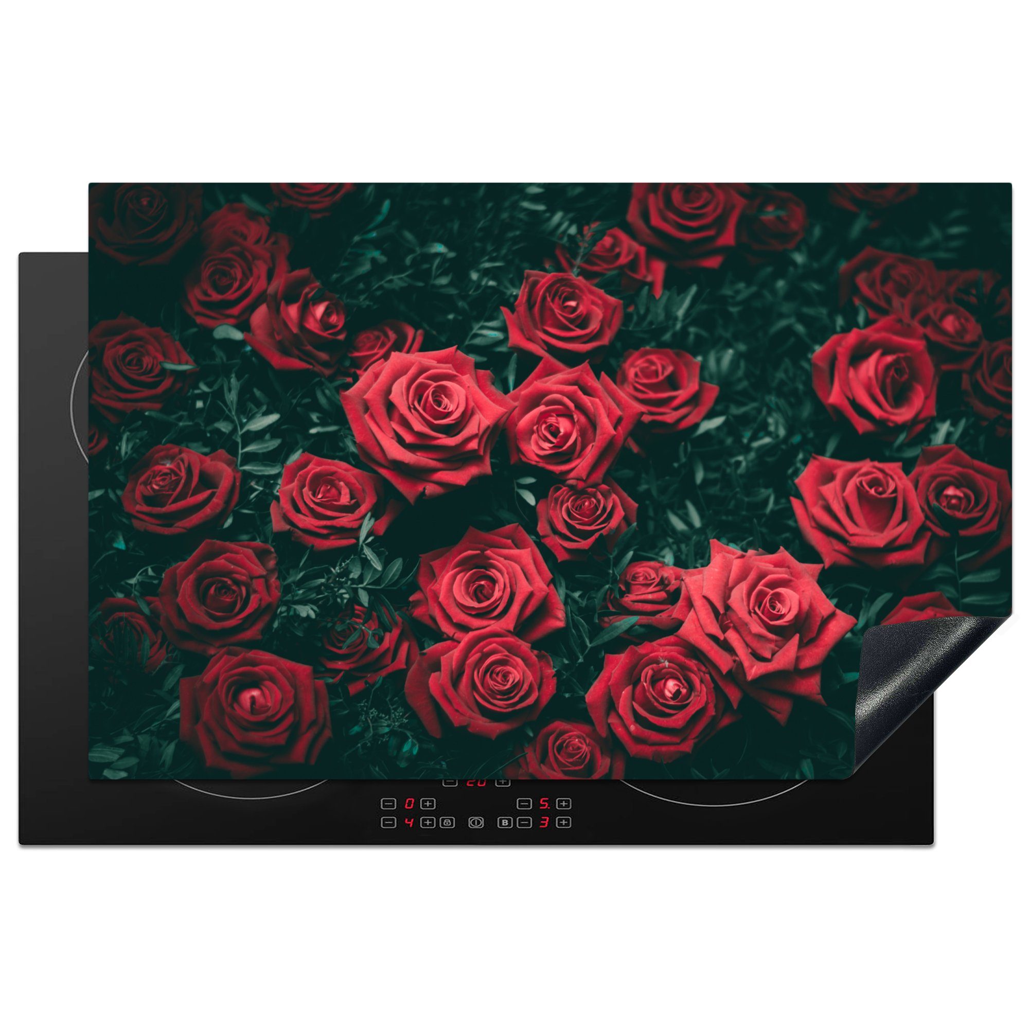 MuchoWow Herdblende-/Abdeckplatte Rosen - Blumen - Rot, Vinyl, (1 tlg), 81x52 cm, Induktionskochfeld Schutz für die küche, Ceranfeldabdeckung