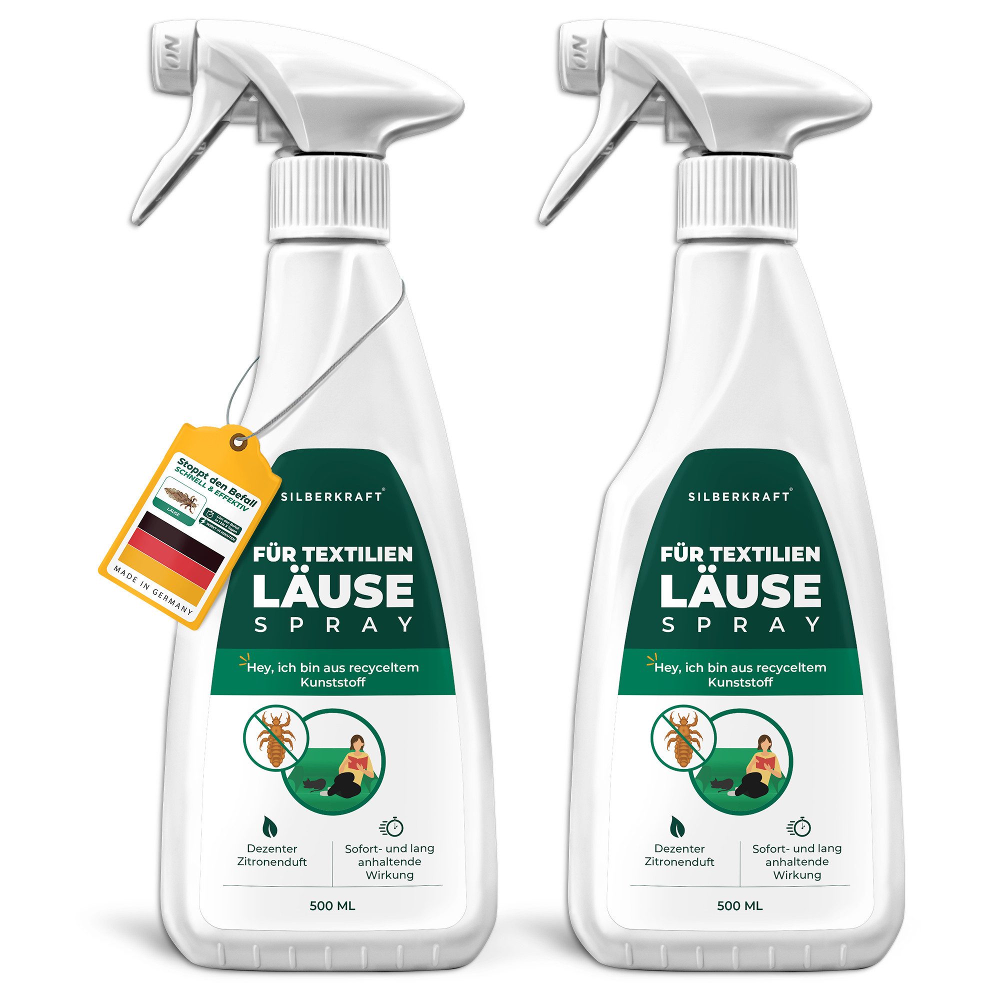 Silberkraft Insektenschutz-Spray Läusespray, Läuse-Ex-Spray, Textilien schützen, Kopfläuse vorbeugen Gegen Läuse und deren Nissen, 2-tlg., Umgebungsspray gegen Läuse, effektives Abwehrspray gegen Nissen