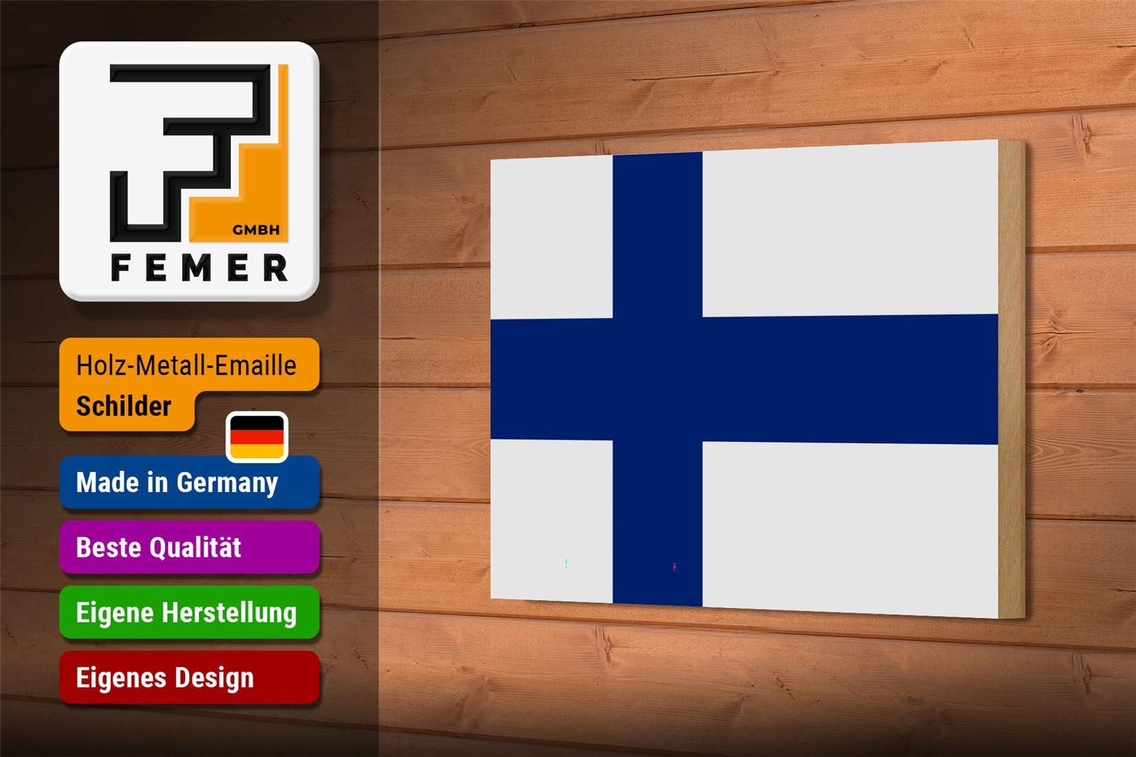 Femer GmbH Holzbild Flagge Finnlands 18x12 cm flag of Finland, Flaggen (1 St), Glatte Holzfaserplatte (MDF), vorn beschichtet