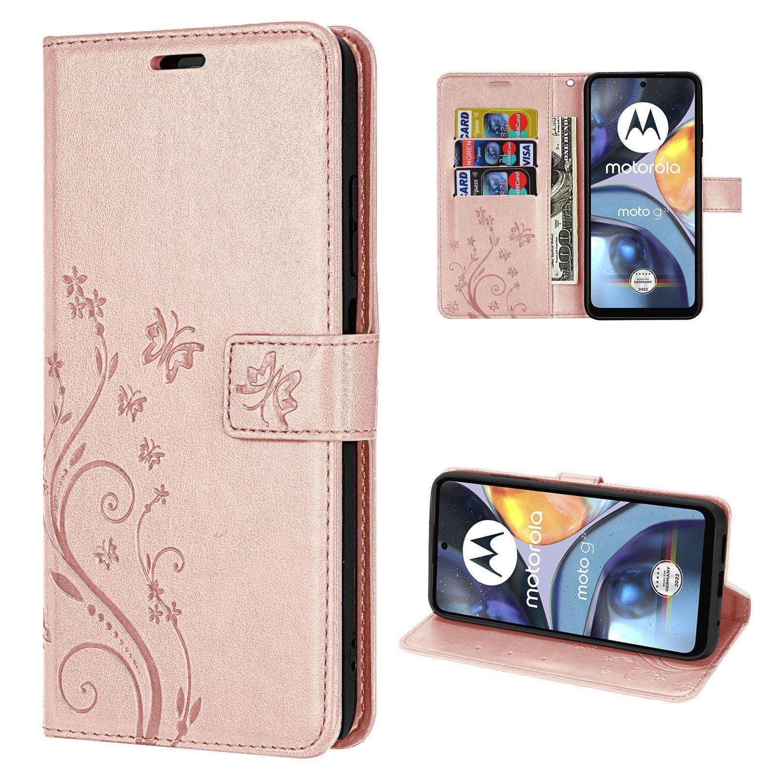 betterfon Handyhülle Handytasche für Motorola Moto G22 Klapphülle Klapphülle, Bookstyle-Hülle: Magnetverschluss 3 Kartenfächer & Standfunktion