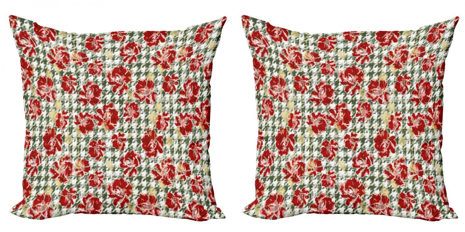 Kissenbezüge Modern Accent Doppelseitiger Digitaldruck, Abakuhaus (2 Stück), Blumen Scottish Houndstooth