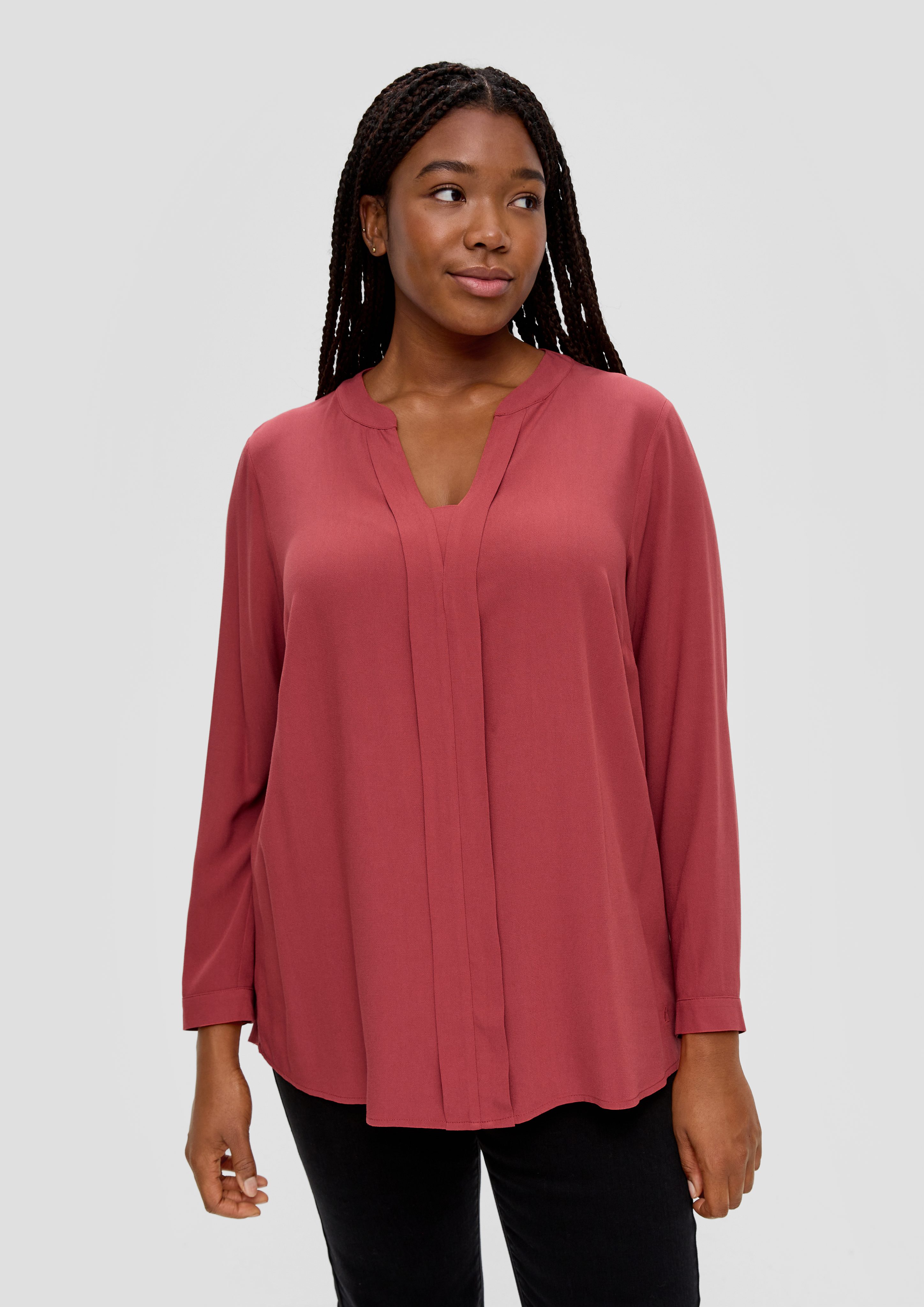Langarmbluse Crêpe-Bluse mit Passe