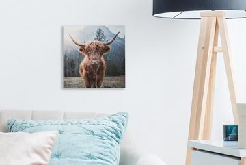 OneMillionCanvasses® Leinwandbild Schottischer Hochländer - Kuh - Tiere - Berg - Natur, (1 St), Leinwand Bilder für Wohnzimmer Schlafzimmer