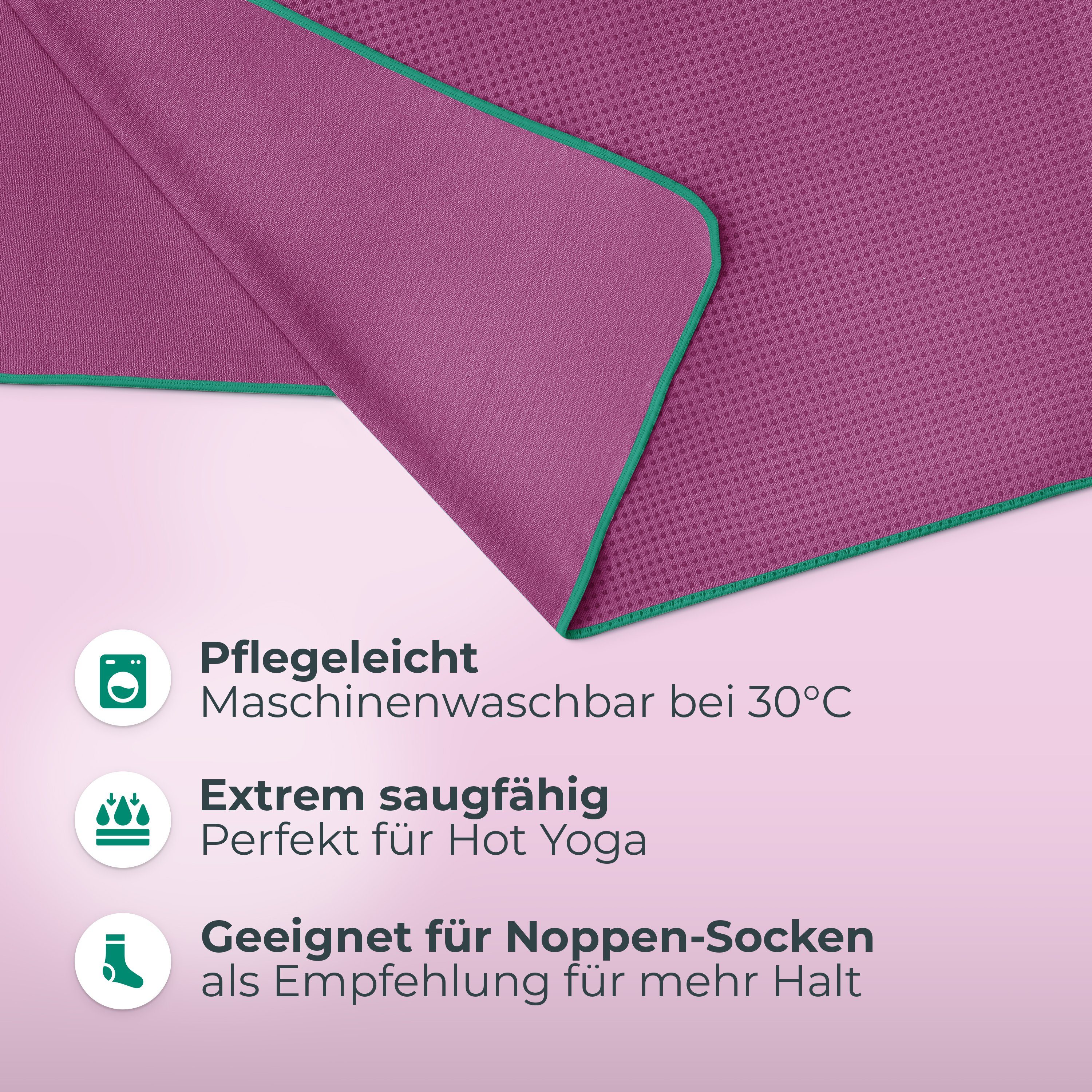 NirvanaShape Sporthandtuch Yoga Handtuch mit Antirutsch-Noppen, Yogatuch-Auflage für Yogamatte, Microfaser, +Yoga Einführungs eBook, Yogatuch-Auflage Saugstark, – Bild 3 von 5