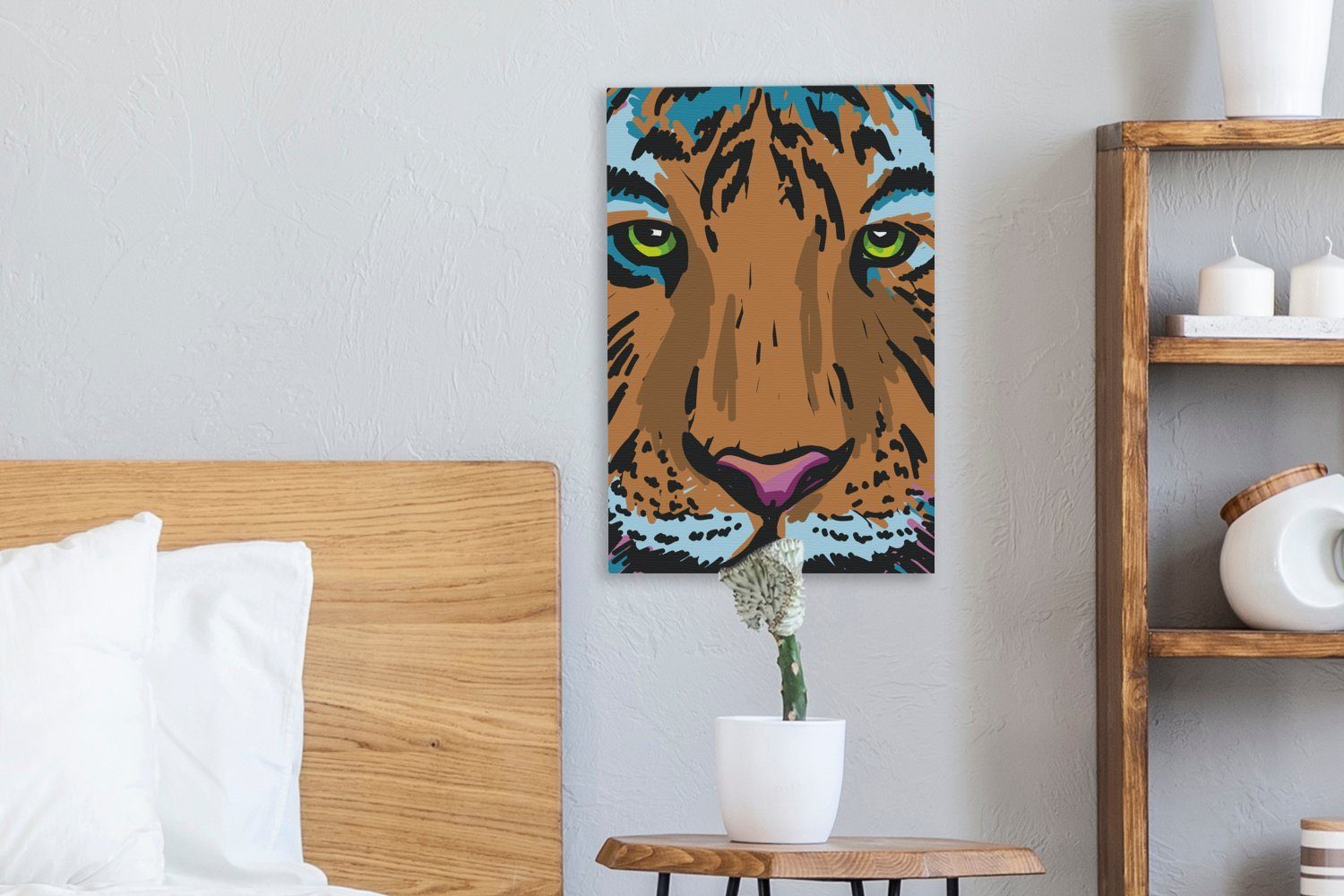 (1 Gemälde, - cm 20x30 - Leinwandbild Leinwandbild inkl. Augen, St), fertig OneMillionCanvasses® Farbe Tiger Zackenaufhänger, bespannt