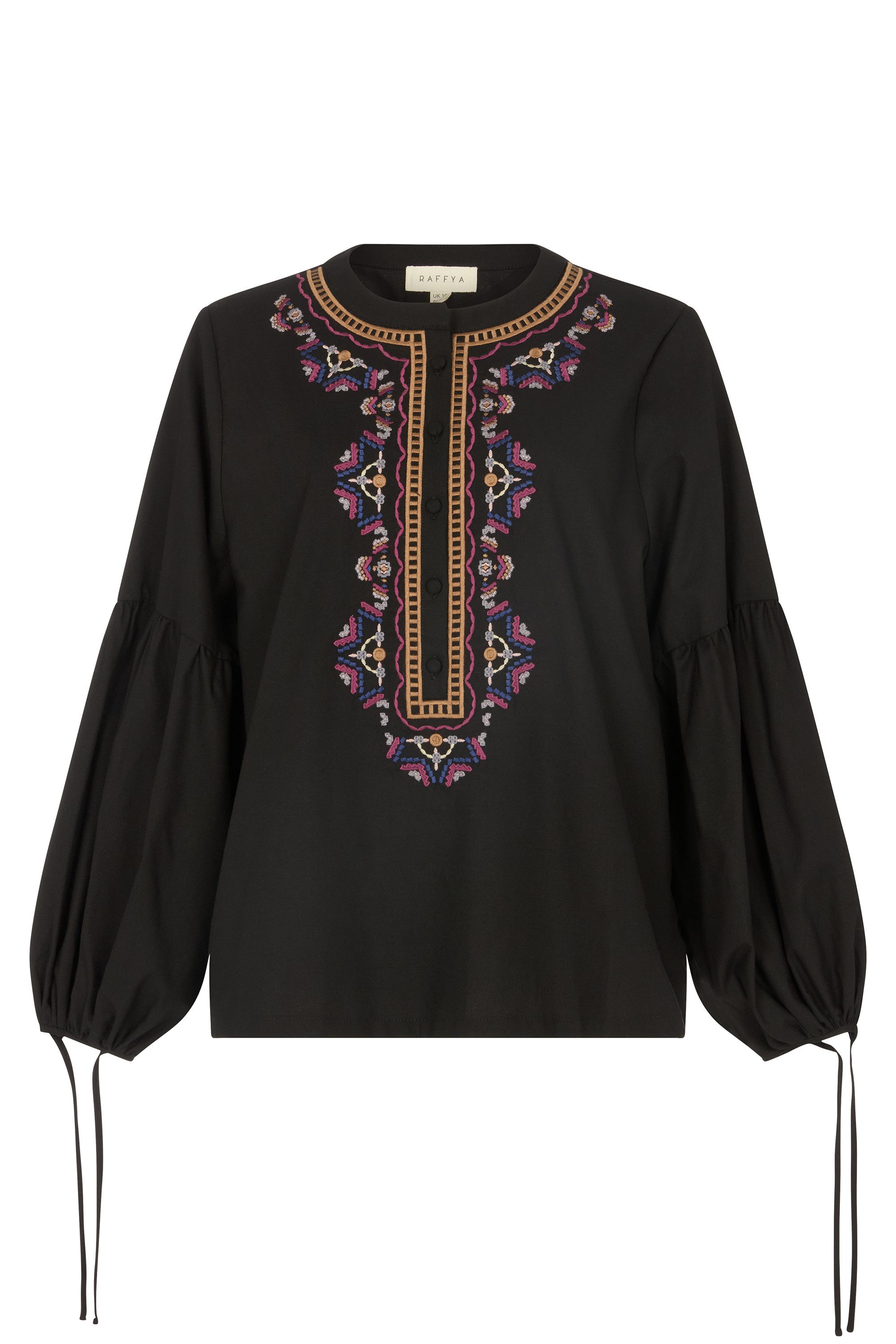 RAFFYA Hemdbluse Anai Half Placket Embroidered Blouse Damen