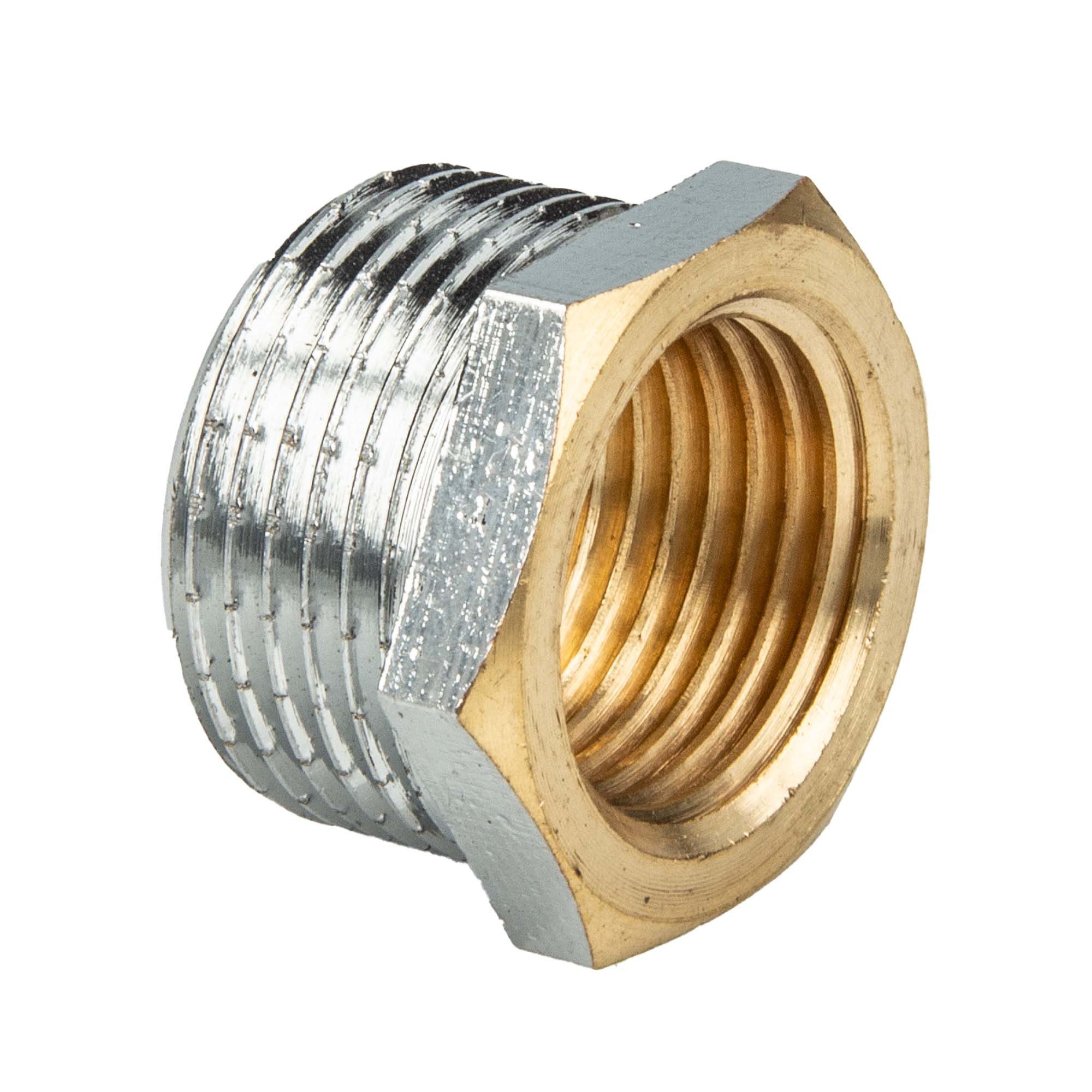 tecuro Gewindefitting Reduzierstück Außengewinde x Innengewinde Messing glanzverchromt, 3/8 Zoll x 1/4 Zoll