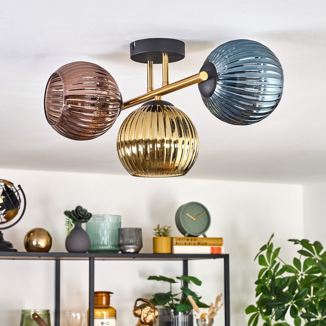 hofstein Deckenleuchte Deckenlampe aus Metall/Riffelglas in günstig online kaufen