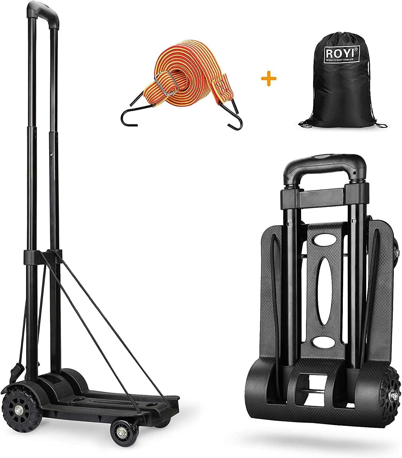 Ophy Einkaufstrolley Faltbarer 4-Rad-Transportwagen – leicht & langlebig, mit Bungee-Kabel und großem Rucksack (Einkaufstrolley)
