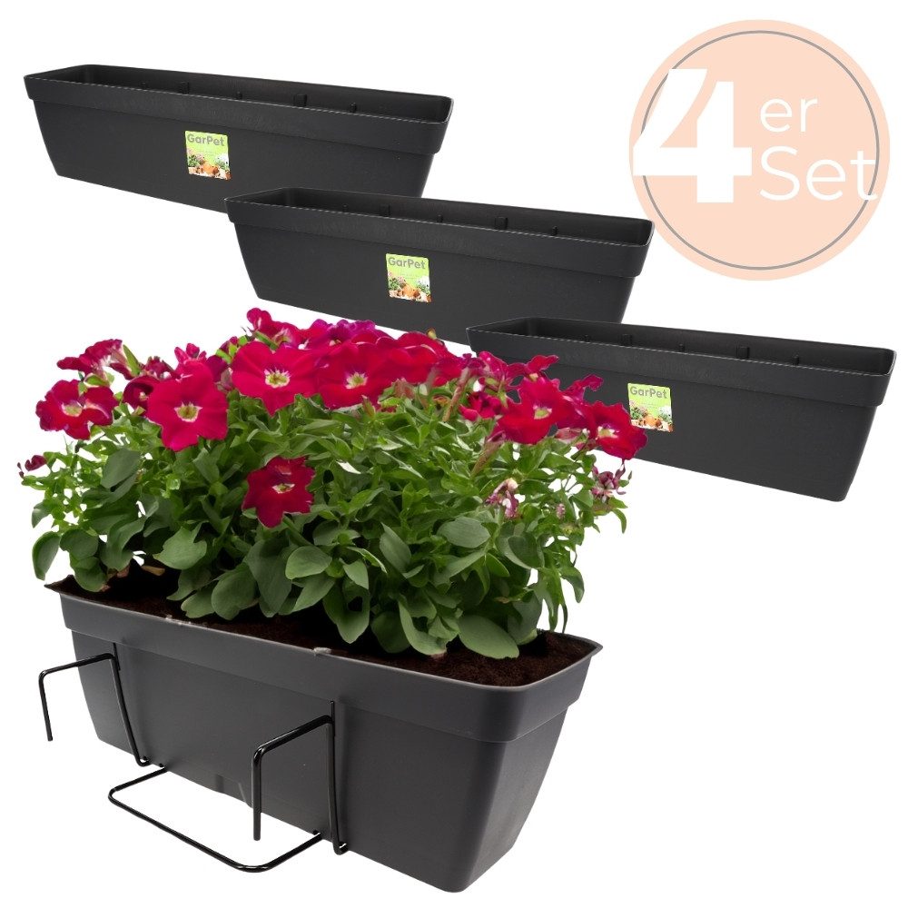Balkonkasten 4x Blumenkasten Balkon Geländer Kasten Halterung Wasserspeicher 50 cm