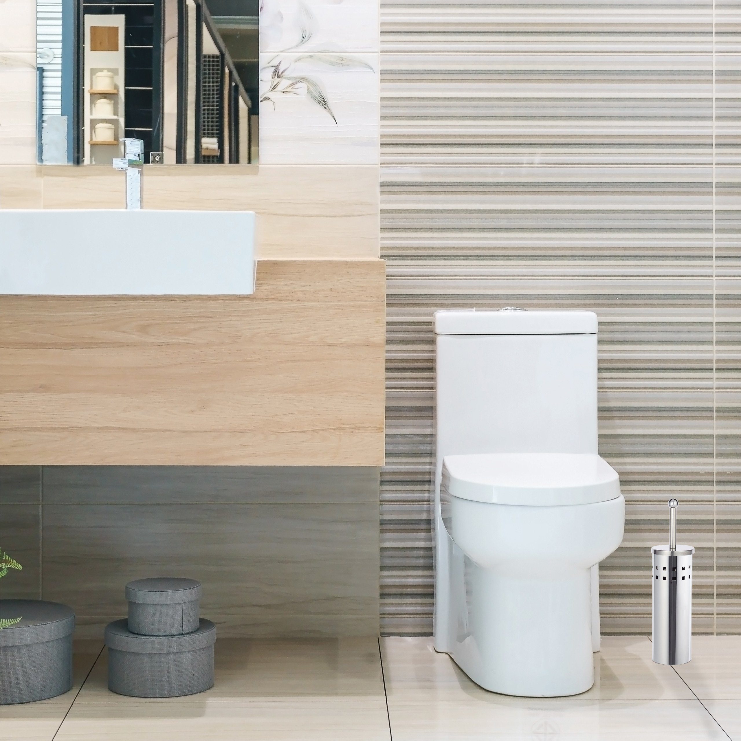 relaxdays Badezimmer-Set WC Garnitur aus Edelstahl rund, (2-St) – Bild 3 von 5