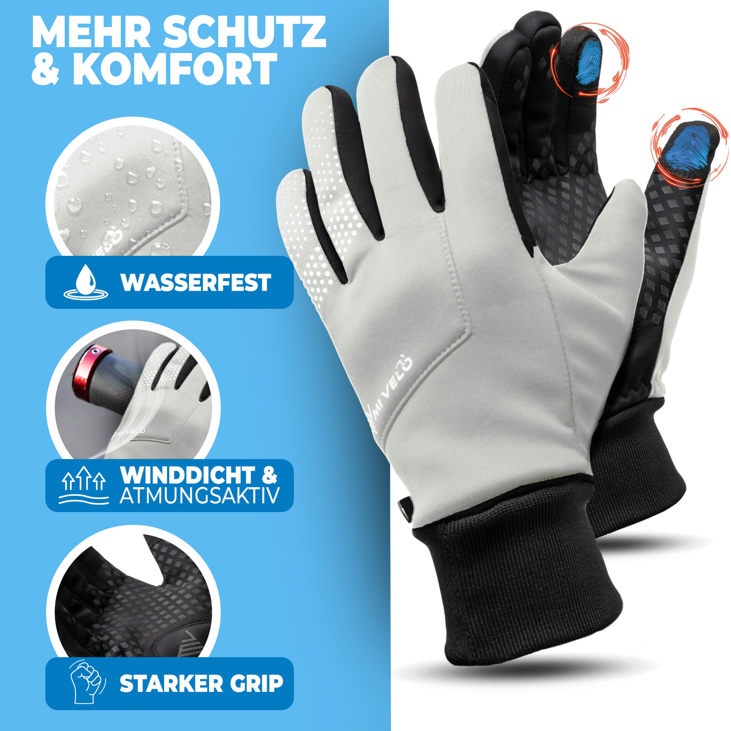 MIVELO Fahrradhandschuhe warme Winterhandschuhe wasserabweisend winddicht mit Touchscreen Funktion