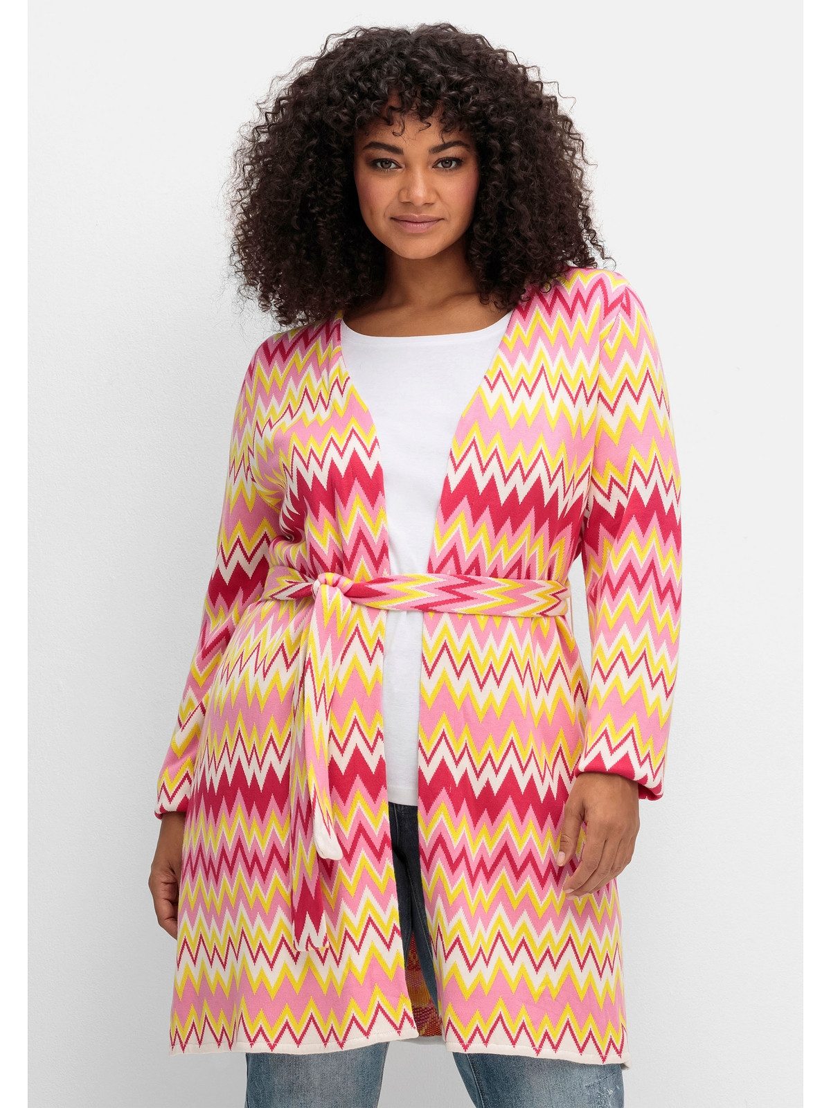 sheego by Joe Browns Longstrickjacke Große Größen im Zickzack-Jacquardmuster