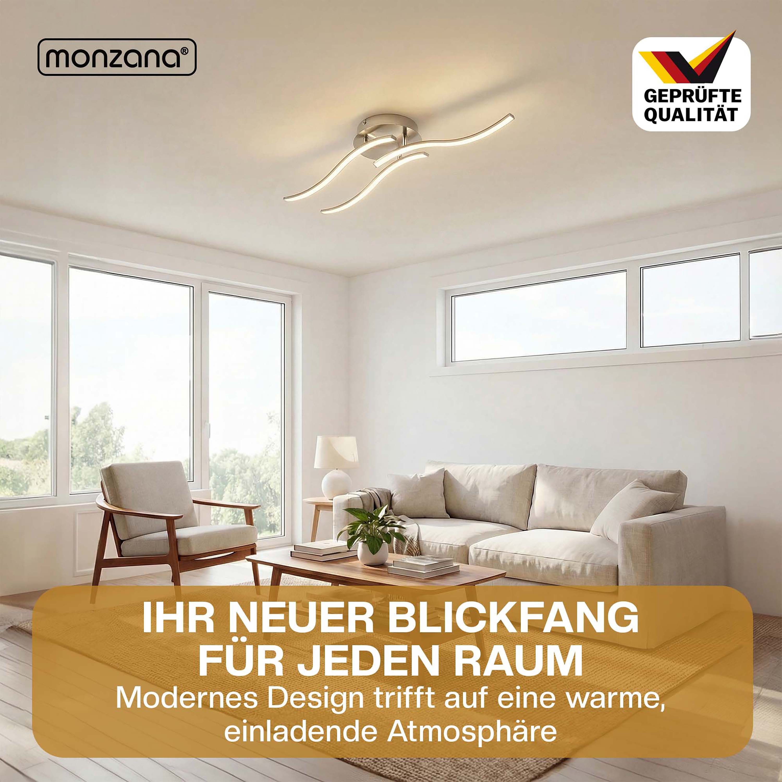 monzana Deckenleuchte Tripple Bolge, Modell "Tripple Bolge", LED 3 flammig warmweiß Flexible Arme Silber Deckenlampe