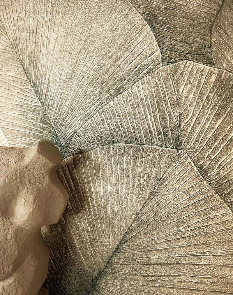 Newroom Vliestapete, Gold Tapete Modern Dschungel - Mustertapete Dschungeltapete Beige Braun Tropisch Floral Palmen Blätter für Wohnzimmer Schlafzimmer Küche