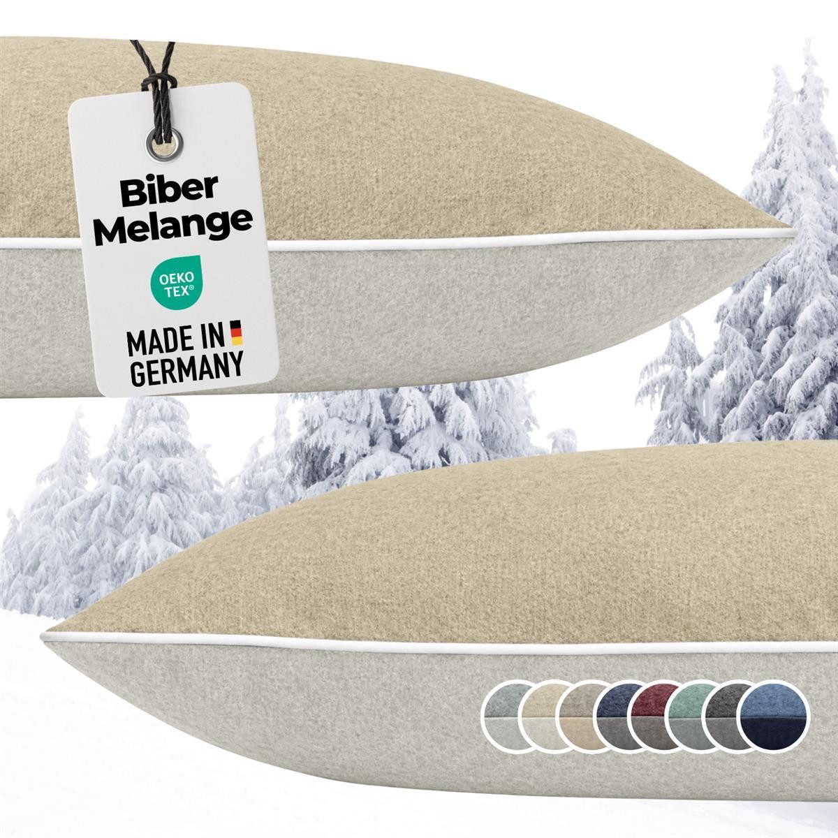 Carpe Sonno Kissenbezug Biber Kissenbezüge Flanell Kopfkissenbezug Baumwolle 40x40 40x80 80x80, (2 Stück), MADE IN GERMANY Feinbiber Kissenbezug warm & weich - 2x 40x80 Beige