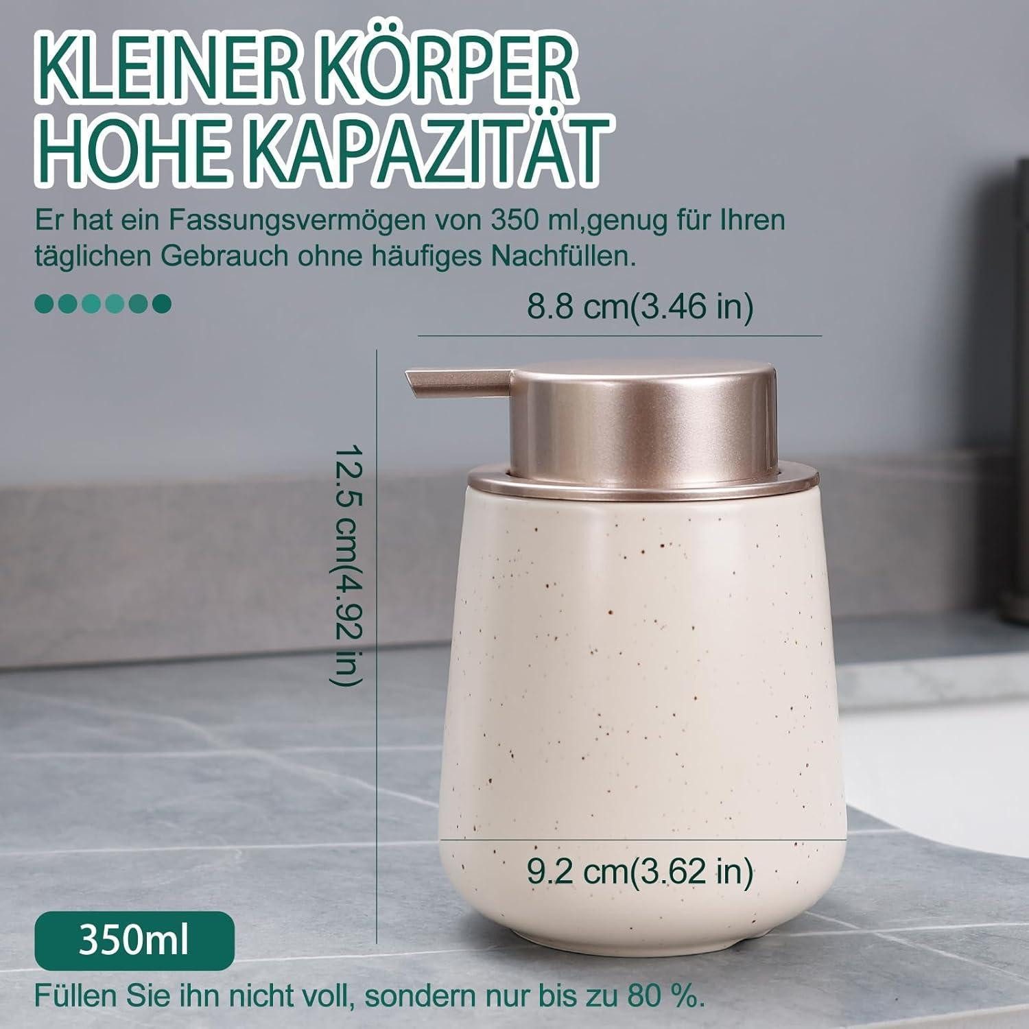 LuxusKollektion Seifenspender Keramik Seifenspender Beige 350ml Nachfüllbar