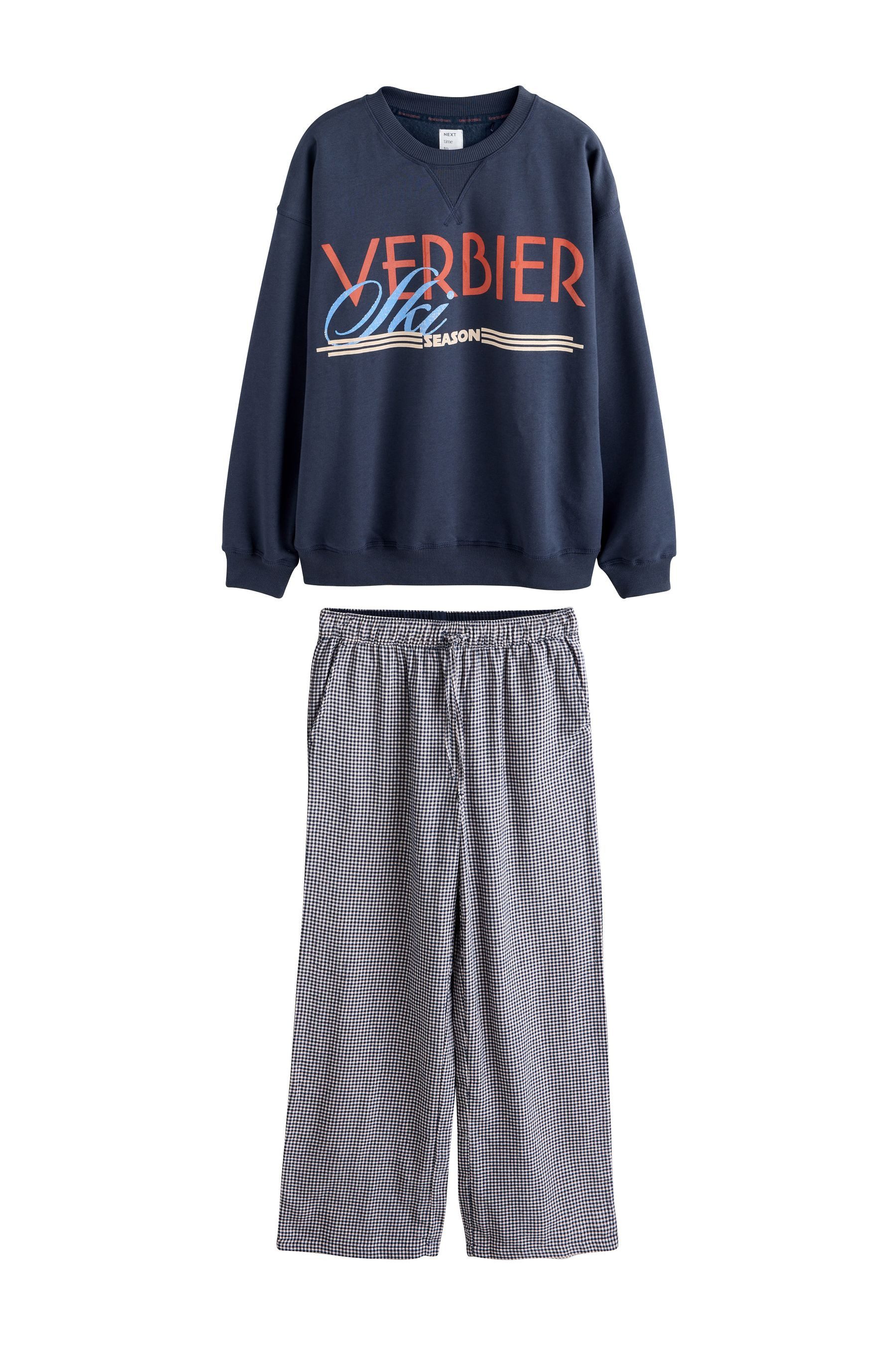 Next Pyjama Schlafanzug aus Flanell mit Sweatshirt (2 tlg) günstig online kaufen