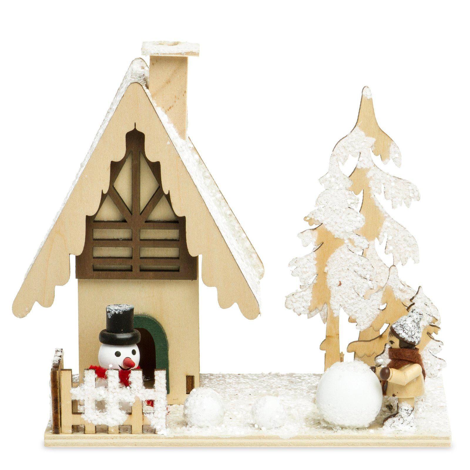 SIKORA Weihnachtsfigur RM-Z04 großes Räucherhaus aus Holz mit Winterlandschaft | Dekofiguren