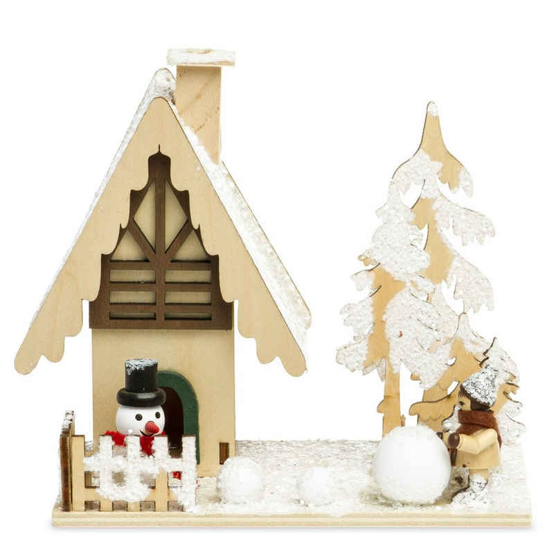 SIKORA Weihnachtsfigur RM-Z04 großes Räucherhaus aus Holz mit Winterlandschaft