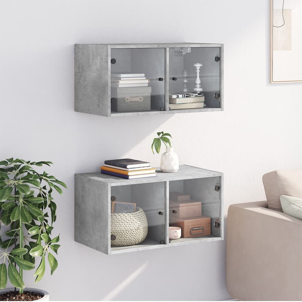 vidaXL Hängeschrank Wandschränke mit Glastüren 2 Stk. Betongrau 68,5x37x35 cm (2-St)